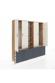 Hyperion Dolap 9 Raflı 10 Çekmeceli 2 Askılı 220x44x243 Çam-Aytaşı/Antrasit