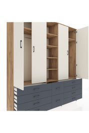 Hyperion Dolap 9 Raflı 10 Çekmeceli 2 Askılı 220x44x243 Çam-Aytaşı/Antrasit