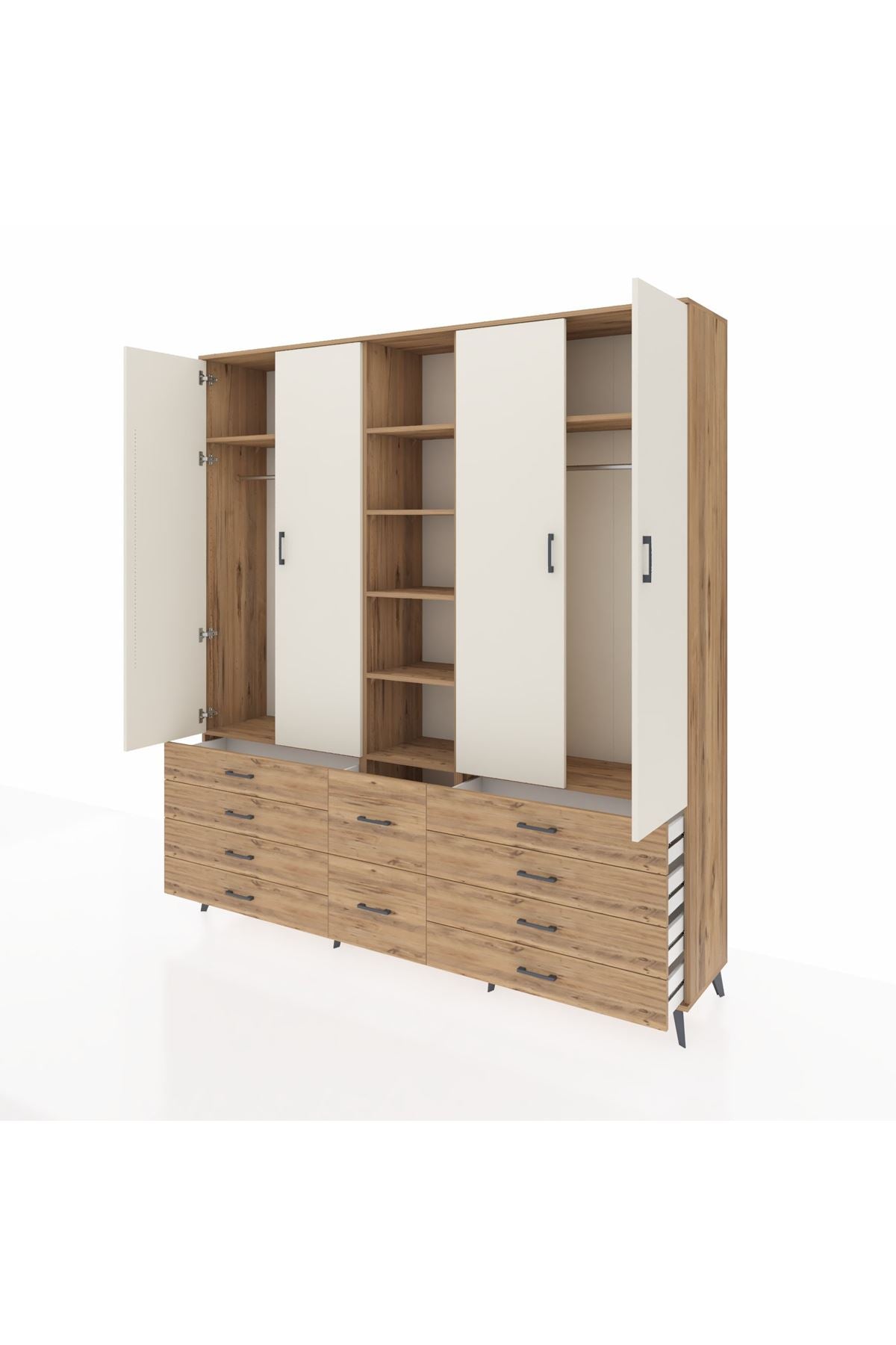 Hyperion Dolap 9 Raflı 10 Çekmeceli 2 Askılı 220x44x243 Çam-Aytaşı/Çam