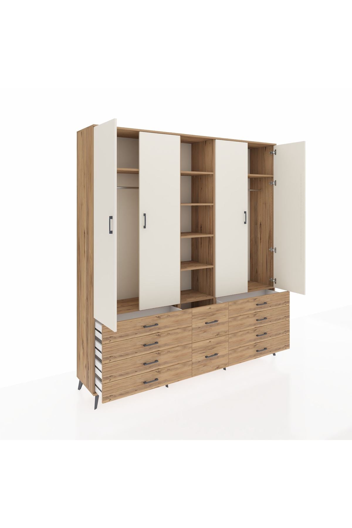 Hyperion Dolap 9 Raflı 10 Çekmeceli 2 Askılı 220x44x243 Çam-Aytaşı/Çam