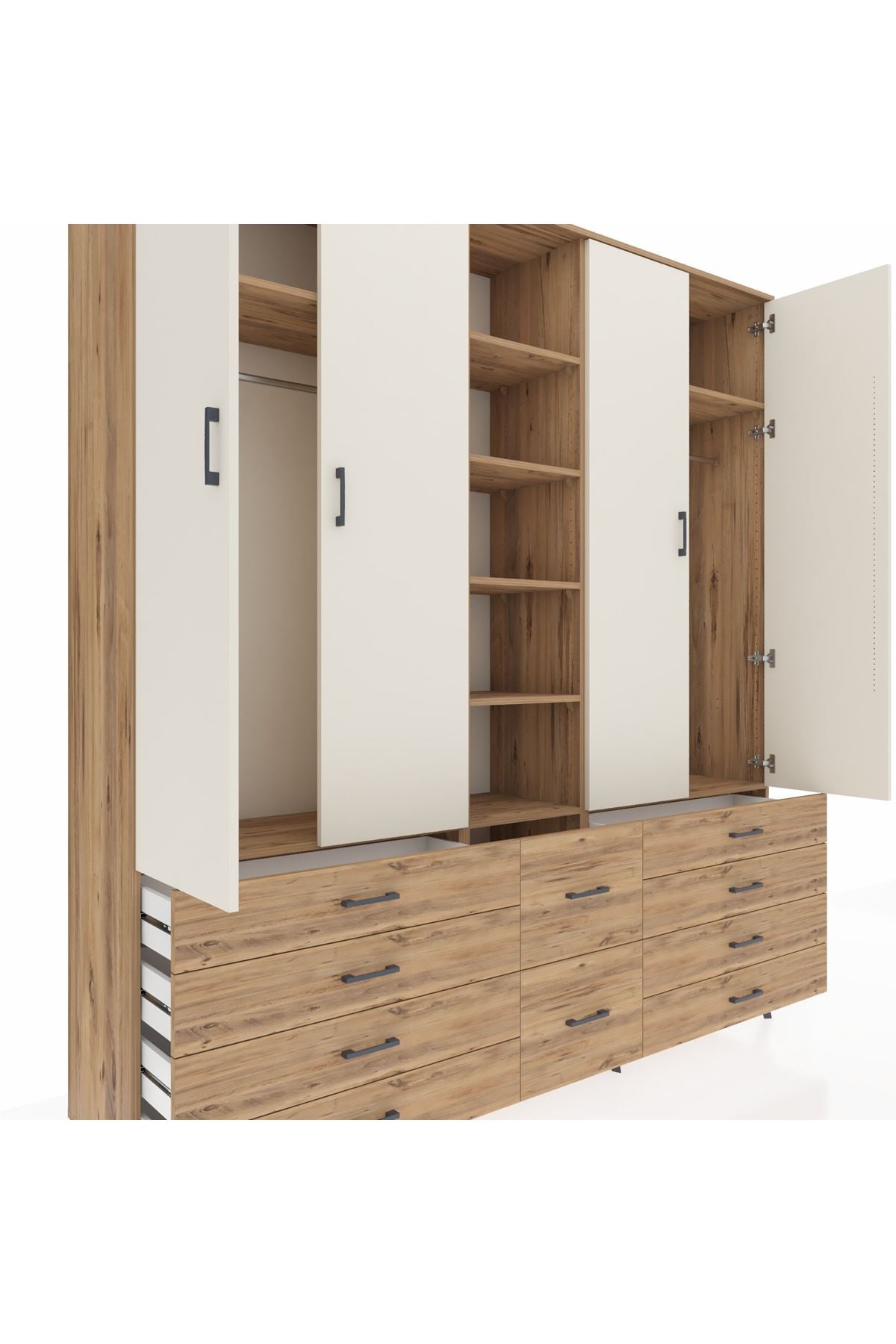 Hyperion Dolap 9 Raflı 10 Çekmeceli 2 Askılı 220x44x243 Çam-Aytaşı/Çam