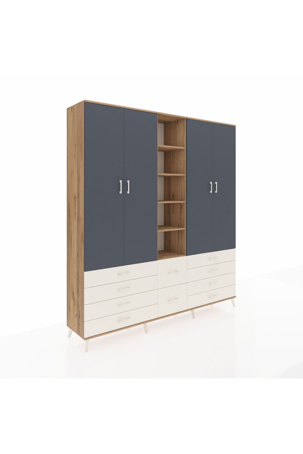 Hyperion Dolap 9 Raflı 10 Çekmeceli 2 Askılı 220x44x243 Çam-Antrasit/Aytaşı