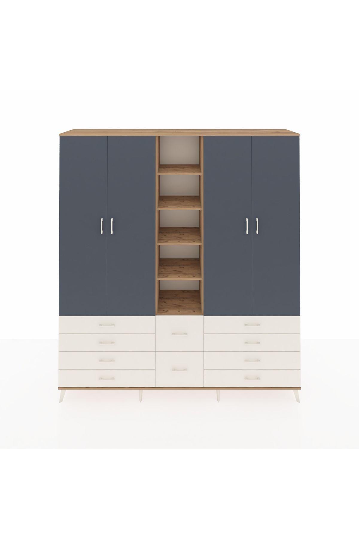 Hyperion Dolap 9 Raflı 10 Çekmeceli 2 Askılı 220x44x243 Çam-Antrasit/Aytaşı