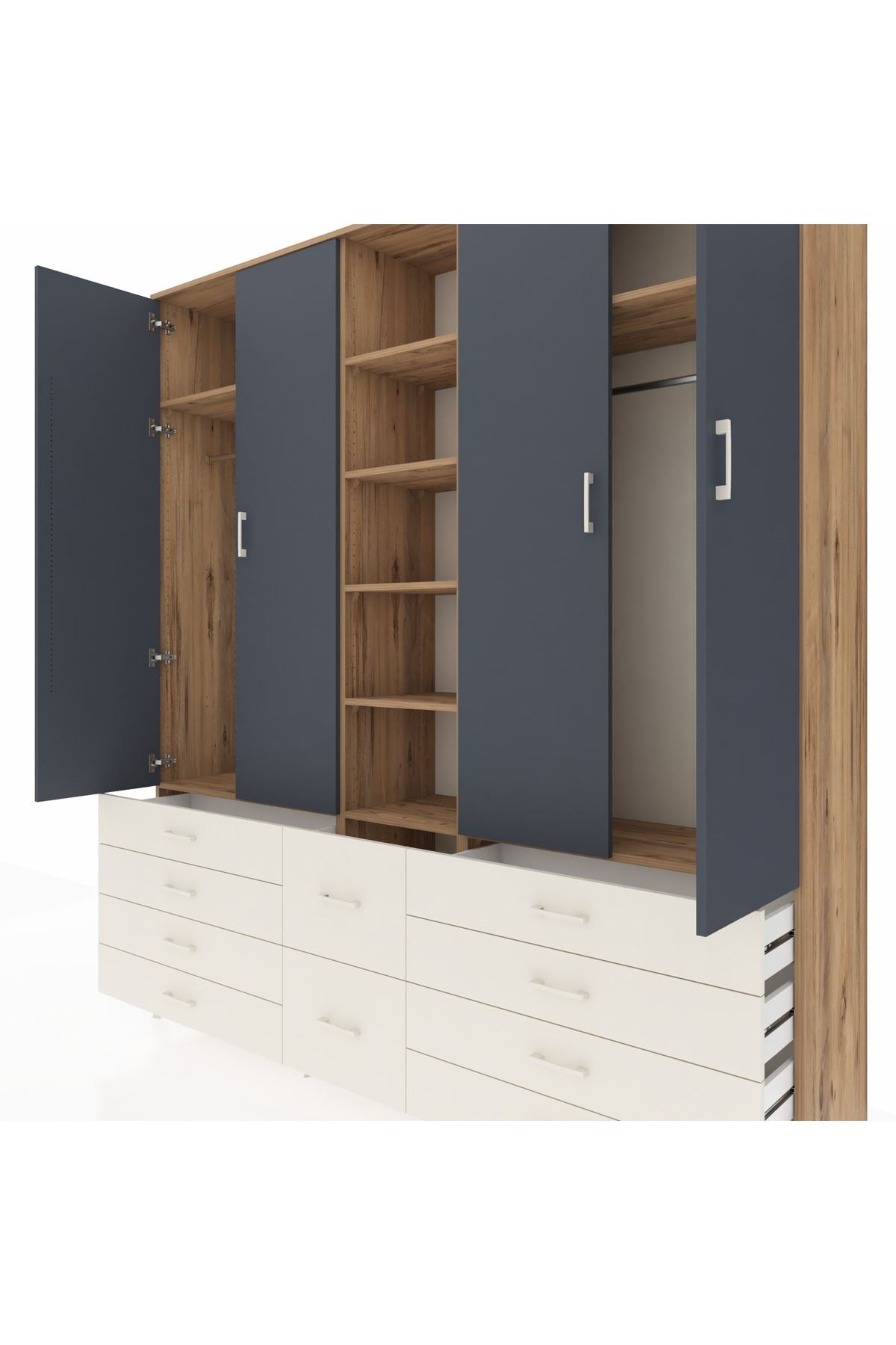 Hyperion Dolap 9 Raflı 10 Çekmeceli 2 Askılı 220x44x243 Çam-Antrasit/Aytaşı