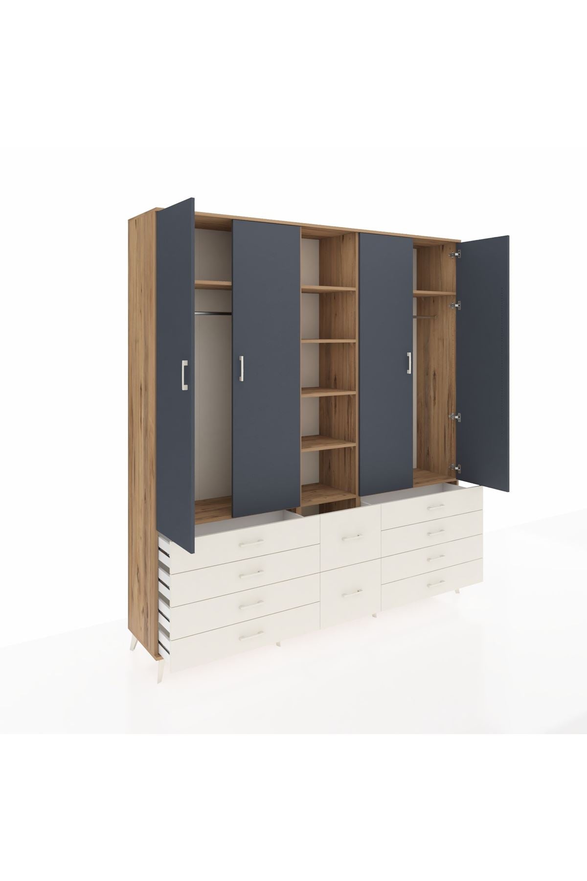 Hyperion Dolap 9 Raflı 10 Çekmeceli 2 Askılı 220x44x243 Çam-Antrasit/Aytaşı