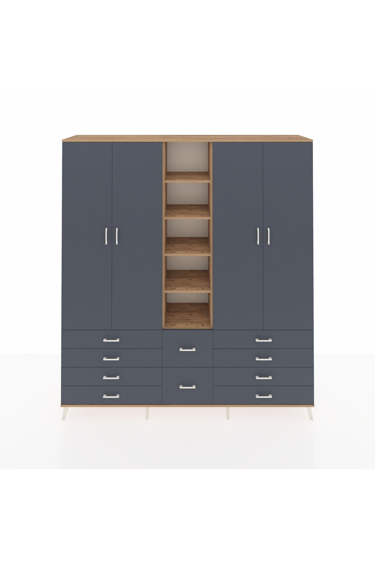 Hyperion Dolap 9 Raflı 10 Çekmeceli 2 Askılı 220x44x243 Çam-Antrasit/Antrasit