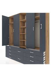 Hyperion Dolap 9 Raflı 10 Çekmeceli 2 Askılı 220x44x243 Çam-Antrasit/Antrasit