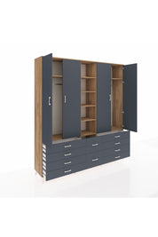 Hyperion Dolap 9 Raflı 10 Çekmeceli 2 Askılı 220x44x243 Çam-Antrasit/Antrasit
