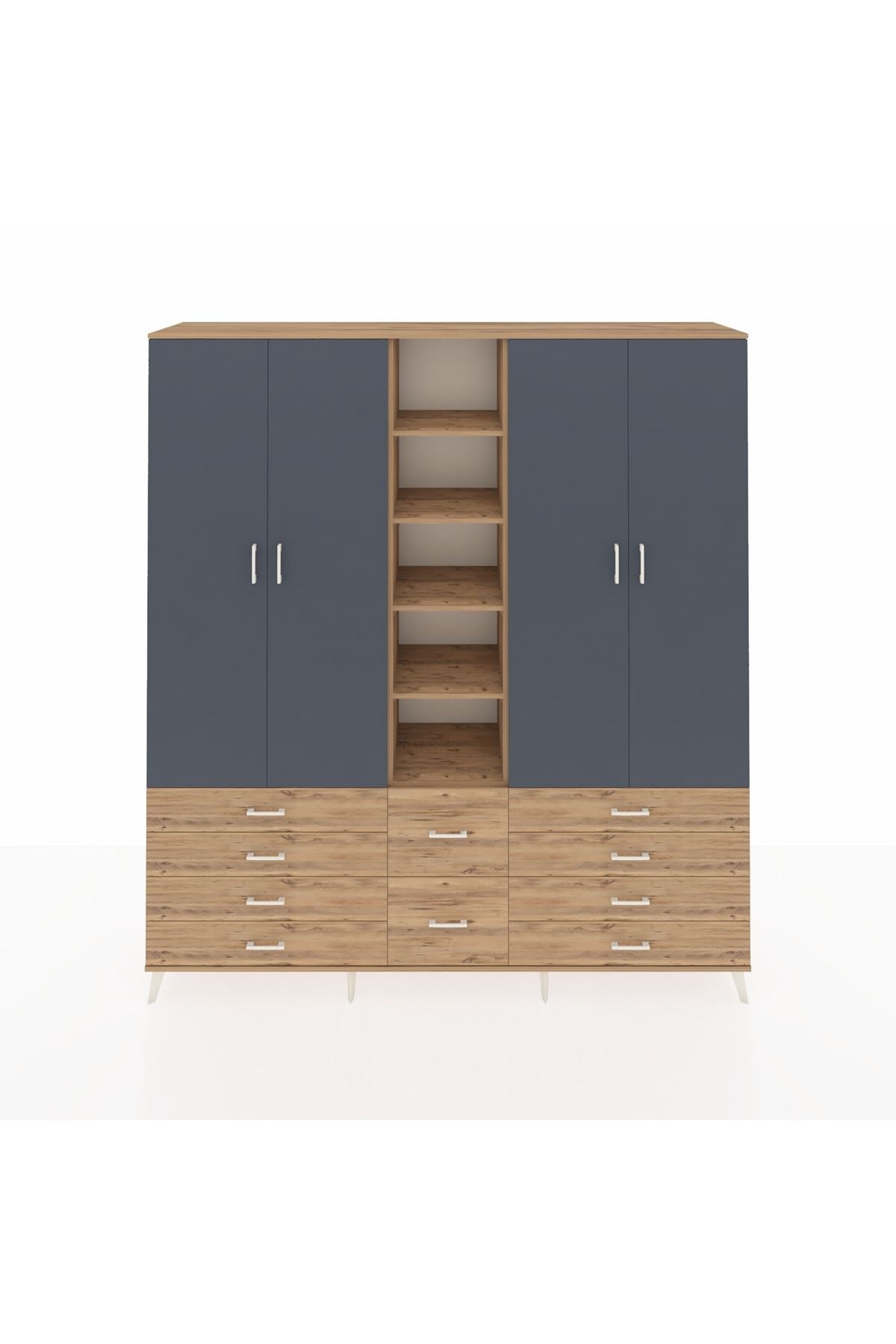 Hyperion Dolap 9 Raflı 10 Çekmeceli 2 Askılı 220x44x243 Çam-Antrasit/Çam