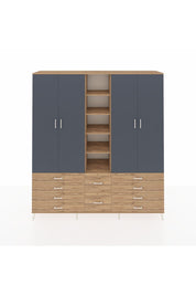 Hyperion Dolap 9 Raflı 10 Çekmeceli 2 Askılı 220x44x243 Çam-Antrasit/Çam