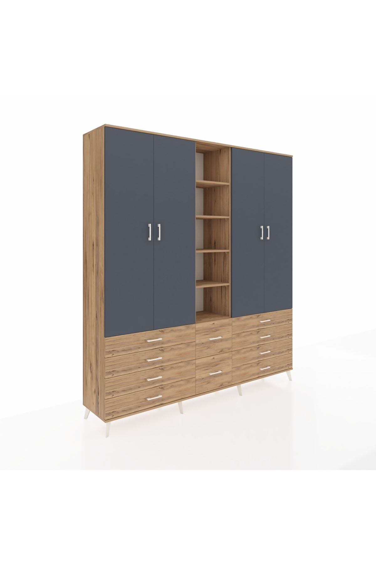 Hyperion Dolap 9 Raflı 10 Çekmeceli 2 Askılı 220x44x243 Çam-Antrasit/Çam