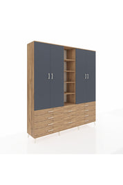 Hyperion Dolap 9 Raflı 10 Çekmeceli 2 Askılı 220x44x243 Çam-Antrasit/Çam