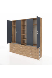 Hyperion Dolap 9 Raflı 10 Çekmeceli 2 Askılı 220x44x243 Çam-Antrasit/Çam