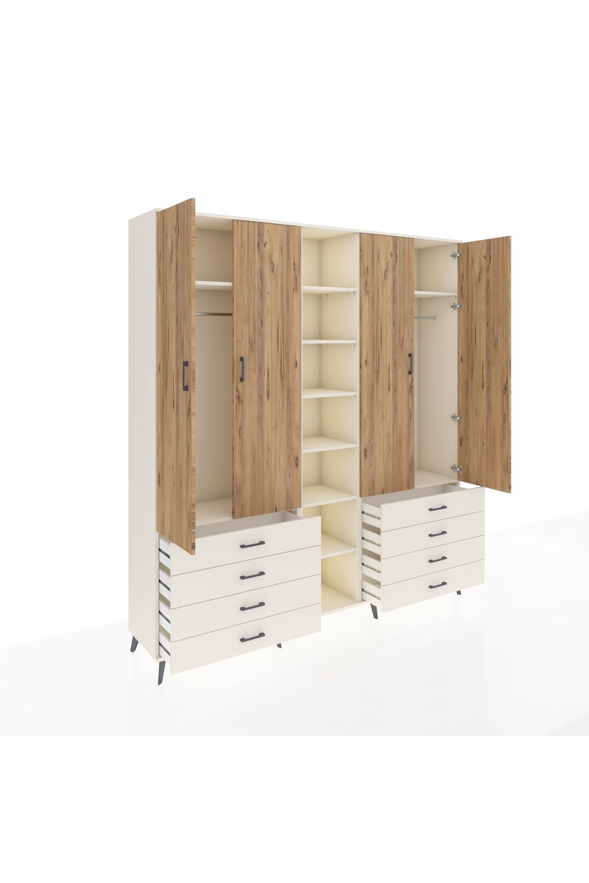 Hyperion Dolap 10 Raflı 8 Çekmeceli 2 Askılı 220x44x243 Aytaşı-Çam/Aytaşı