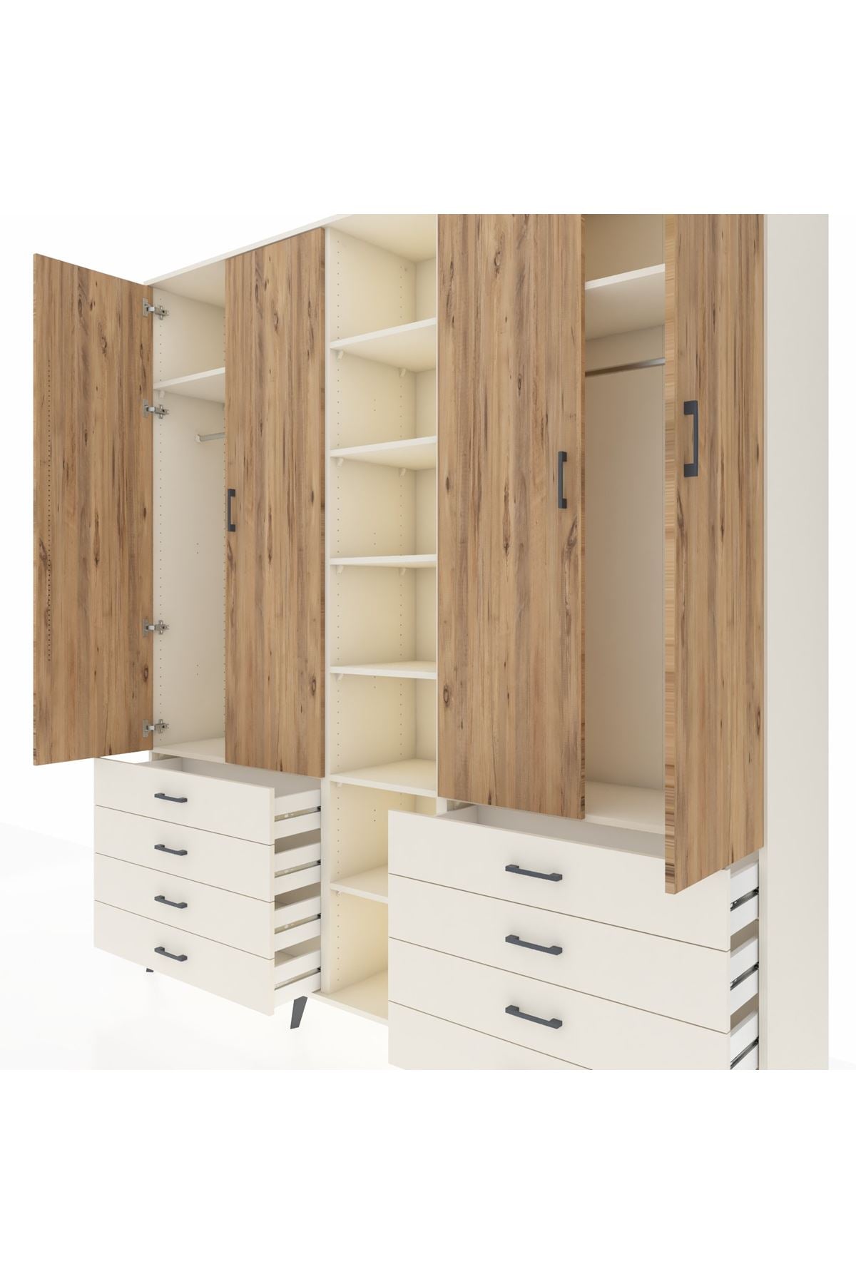 Hyperion Dolap 10 Raflı 8 Çekmeceli 2 Askılı 220x44x243 Aytaşı-Çam/Aytaşı