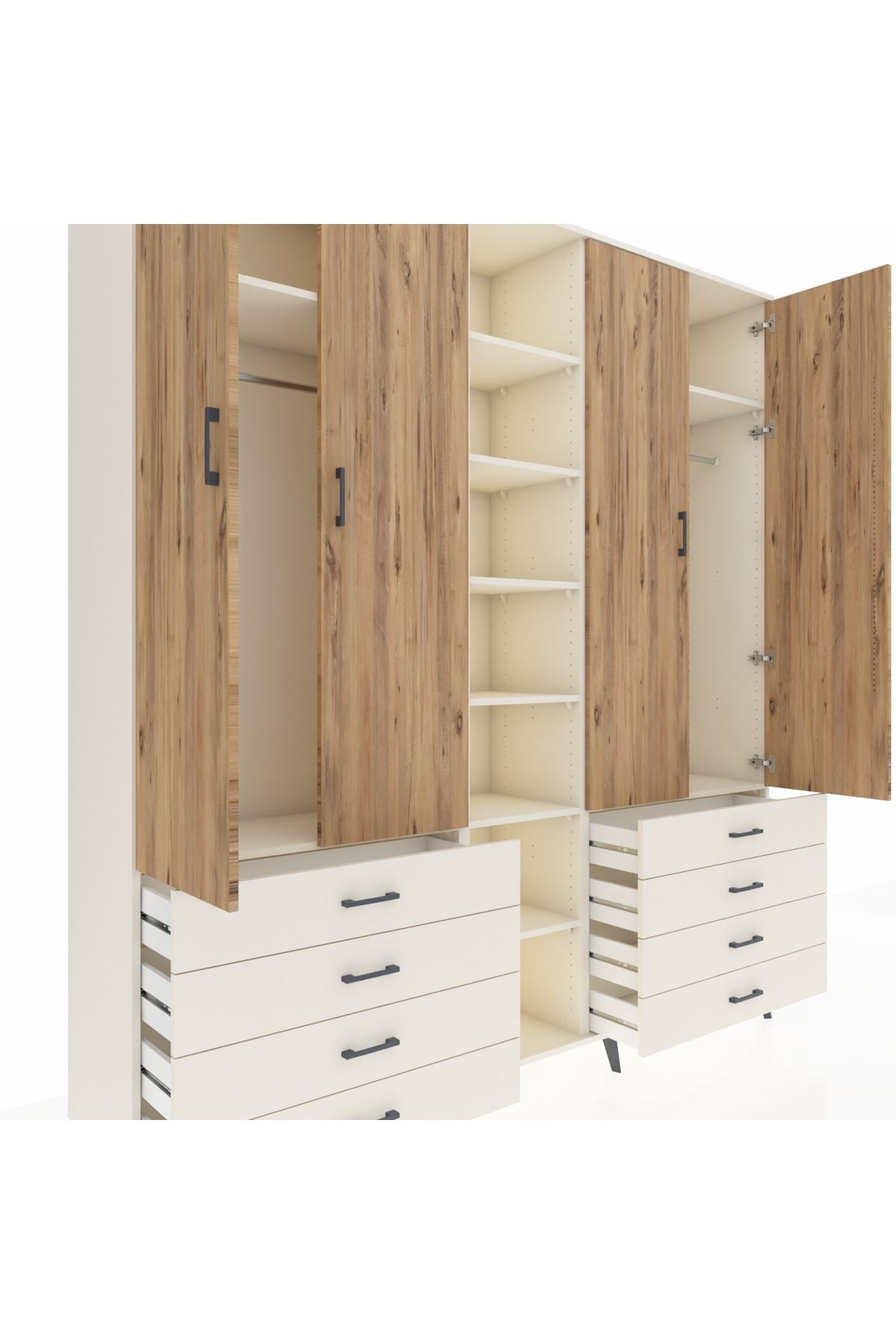 Hyperion Dolap 10 Raflı 8 Çekmeceli 2 Askılı 220x44x243 Aytaşı-Çam/Aytaşı