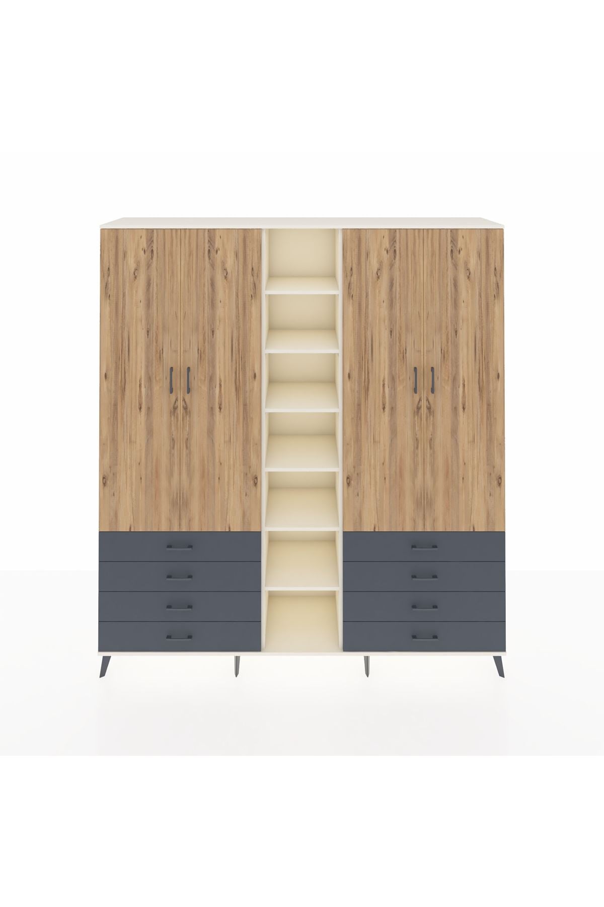 Hyperion Dolap 10 Raflı 8 Çekmeceli 2 Askılı 220x44x243 Aytaşı-Çam/Antrasit