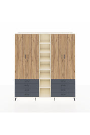 Hyperion Dolap 10 Raflı 8 Çekmeceli 2 Askılı 220x44x243 Aytaşı-Çam/Antrasit