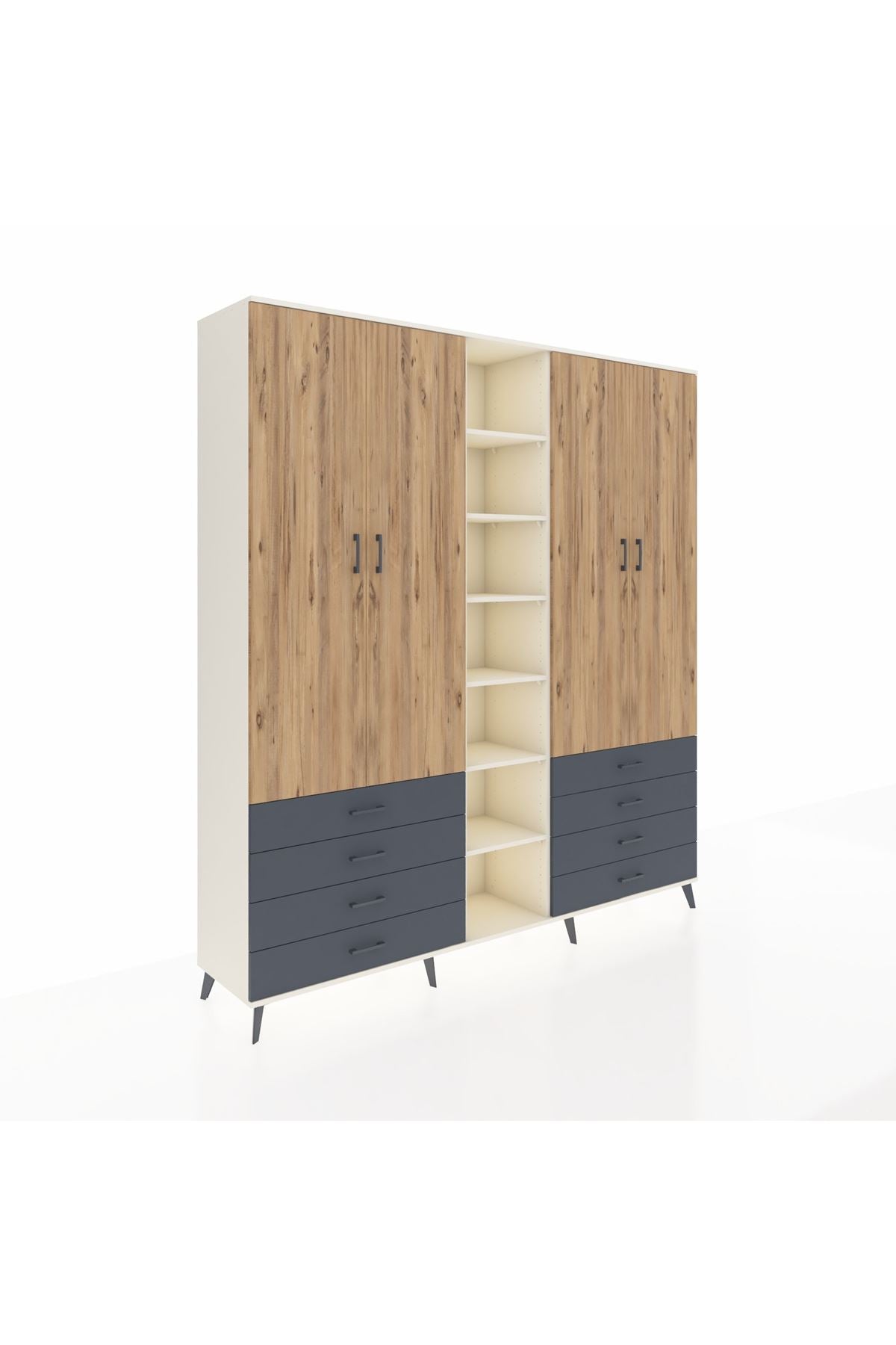 Hyperion Dolap 10 Raflı 8 Çekmeceli 2 Askılı 220x44x243 Aytaşı-Çam/Antrasit