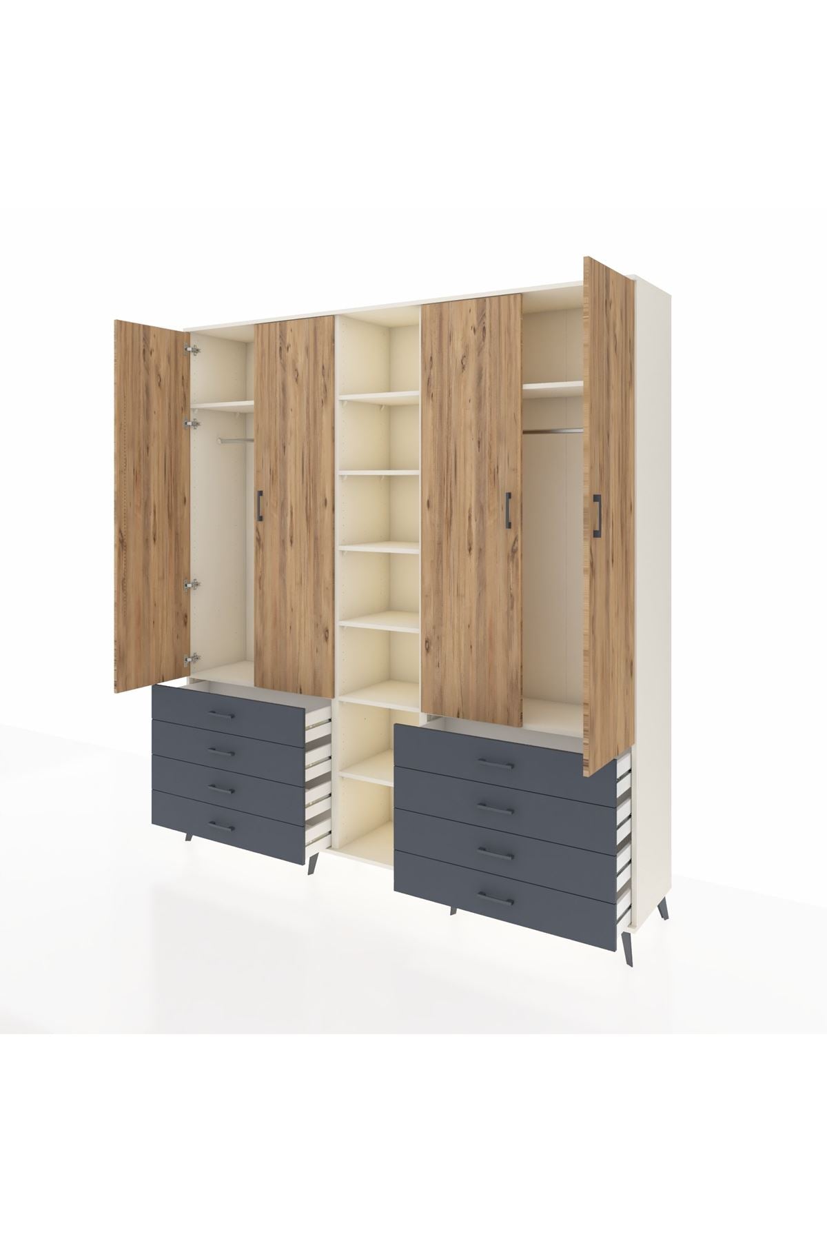 Hyperion Dolap 10 Raflı 8 Çekmeceli 2 Askılı 220x44x243 Aytaşı-Çam/Antrasit