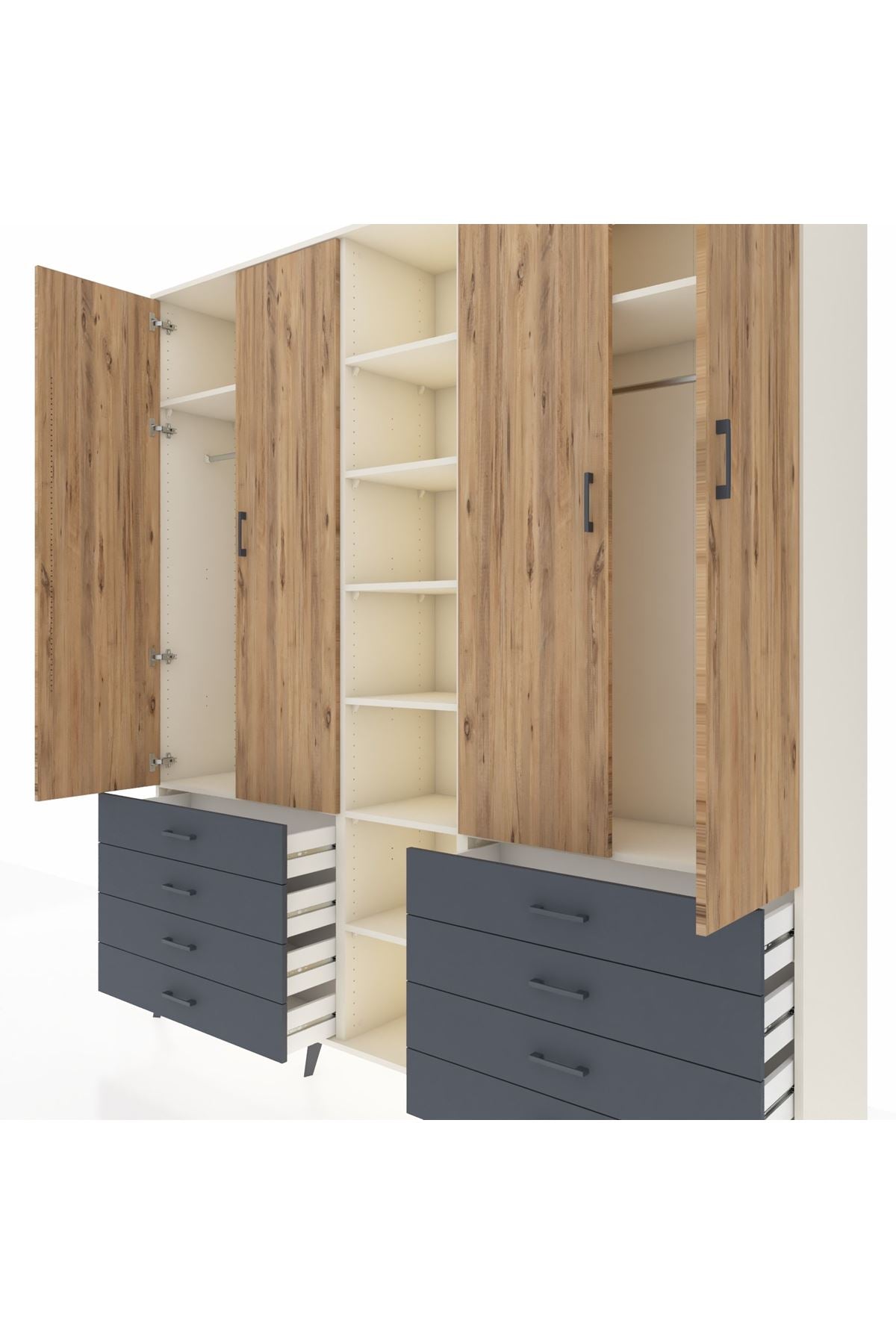 Hyperion Dolap 10 Raflı 8 Çekmeceli 2 Askılı 220x44x243 Aytaşı-Çam/Antrasit