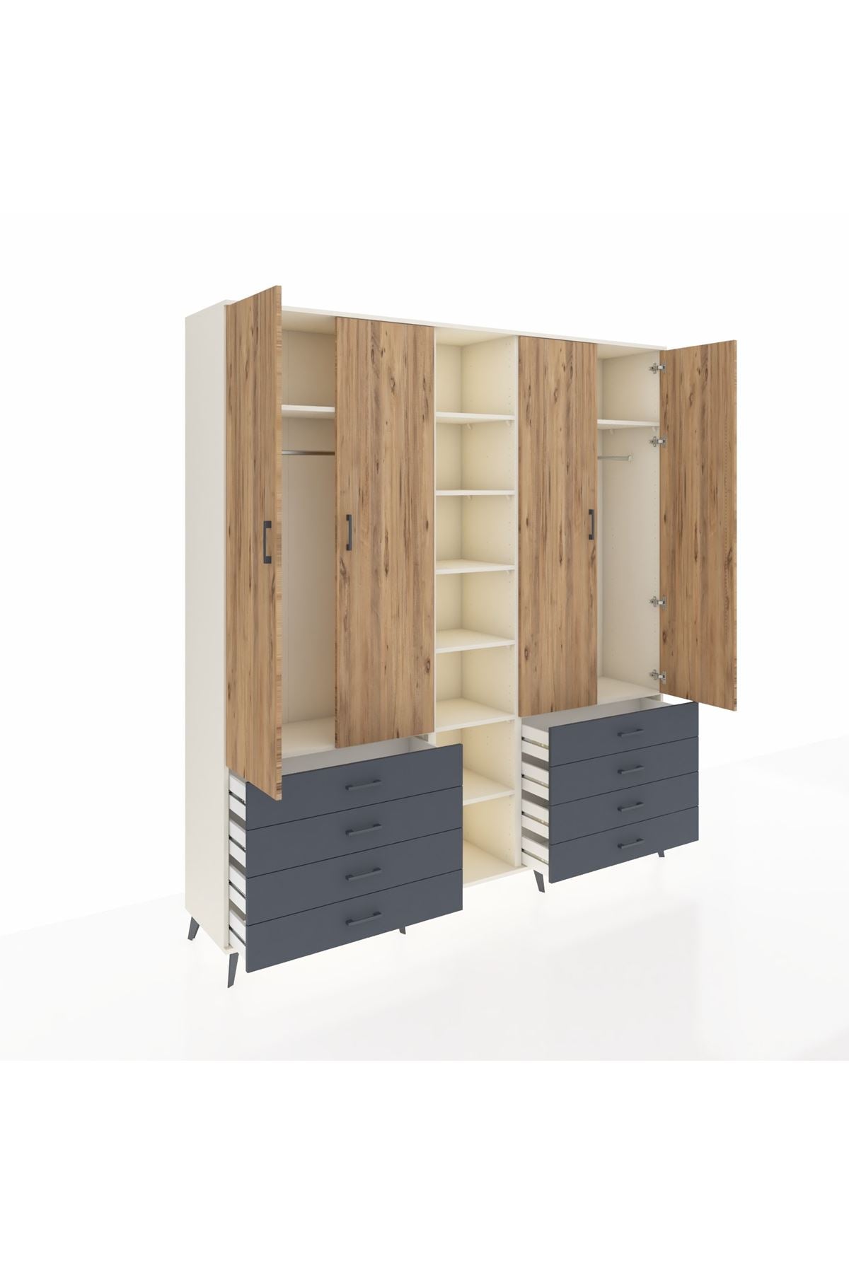 Hyperion Dolap 10 Raflı 8 Çekmeceli 2 Askılı 220x44x243 Aytaşı-Çam/Antrasit