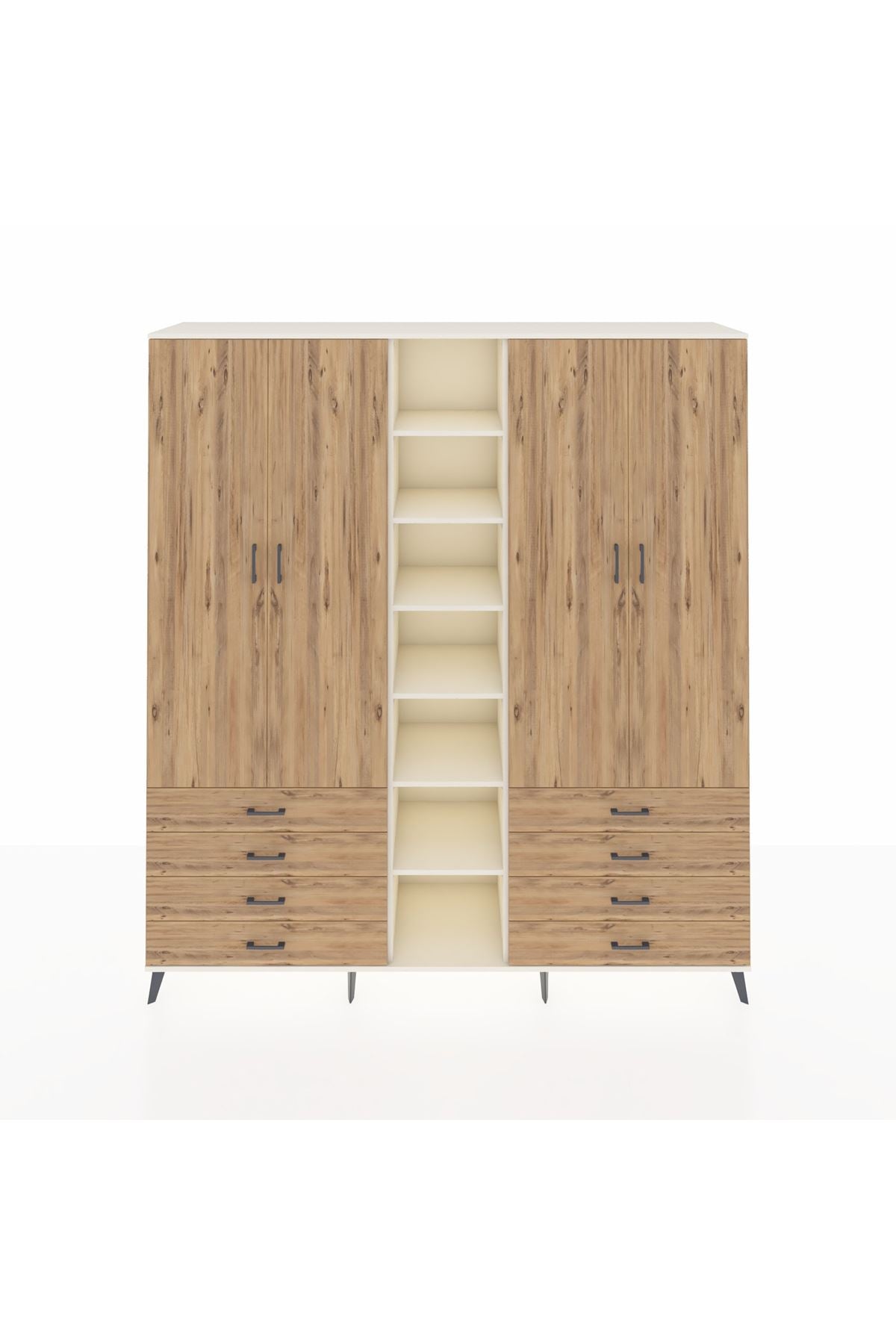 Hyperion Dolap 10 Raflı 8 Çekmeceli 2 Askılı 220x44x243 Aytaşı-Çam/Çam