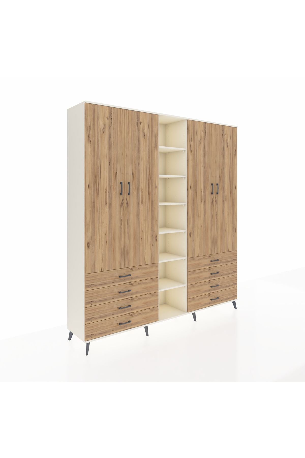 Hyperion Dolap 10 Raflı 8 Çekmeceli 2 Askılı 220x44x243 Aytaşı-Çam/Çam