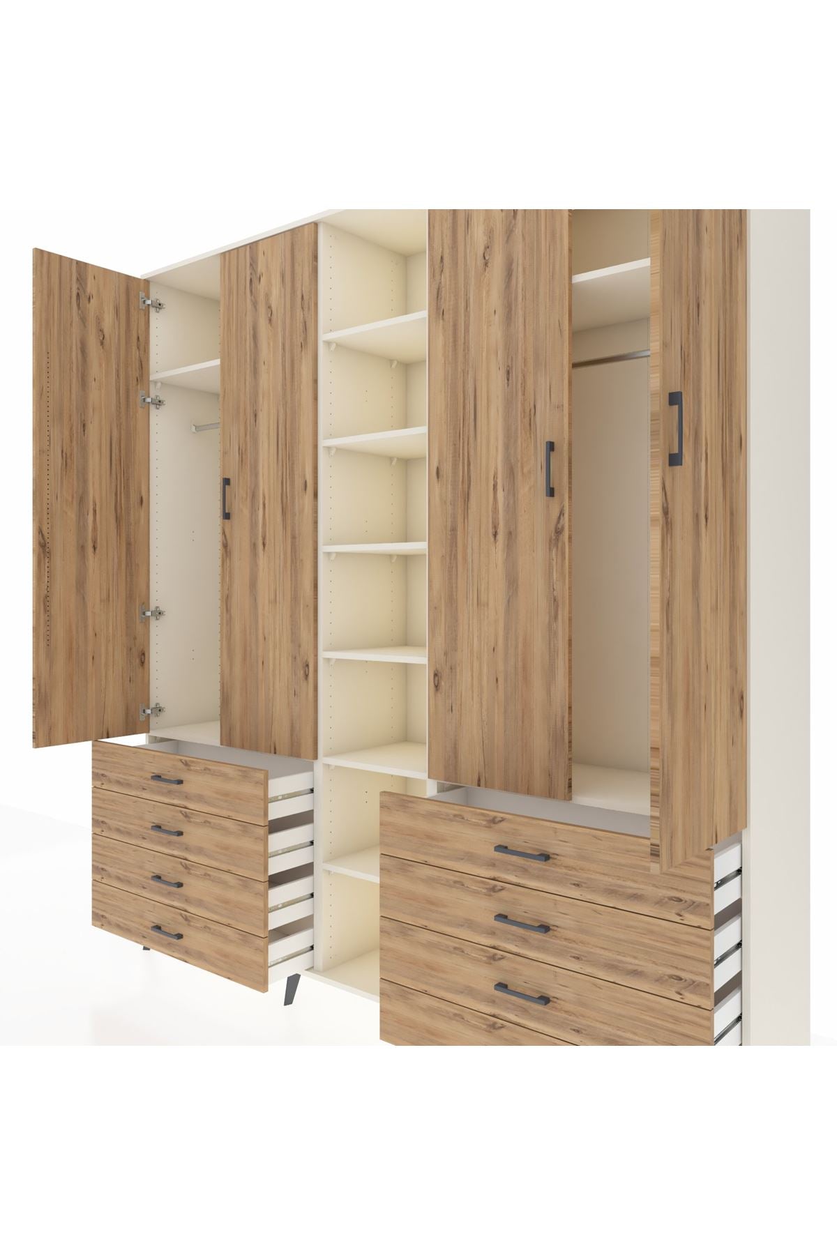 Hyperion Dolap 10 Raflı 8 Çekmeceli 2 Askılı 220x44x243 Aytaşı-Çam/Çam