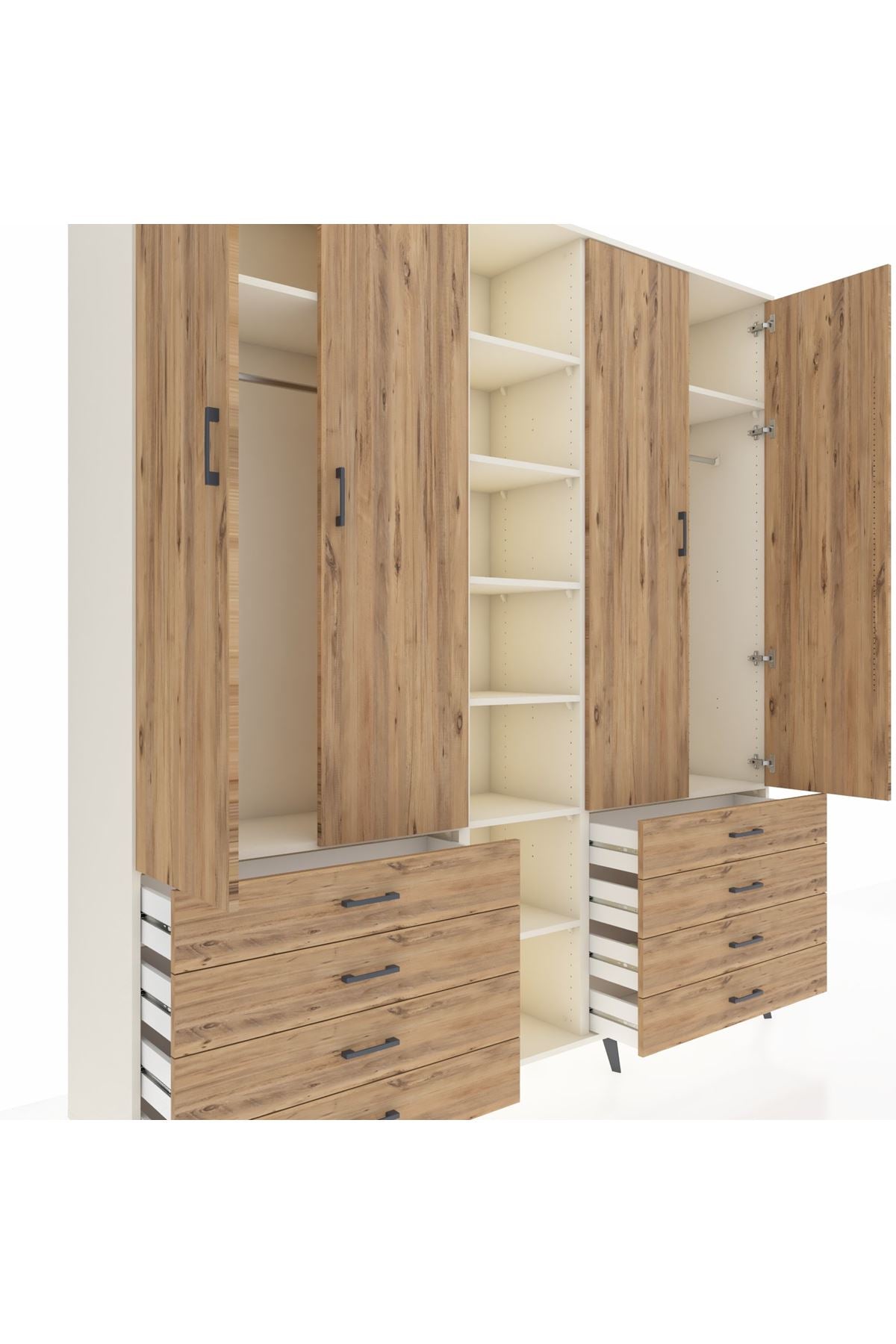 Hyperion Dolap 10 Raflı 8 Çekmeceli 2 Askılı 220x44x243 Aytaşı-Çam/Çam