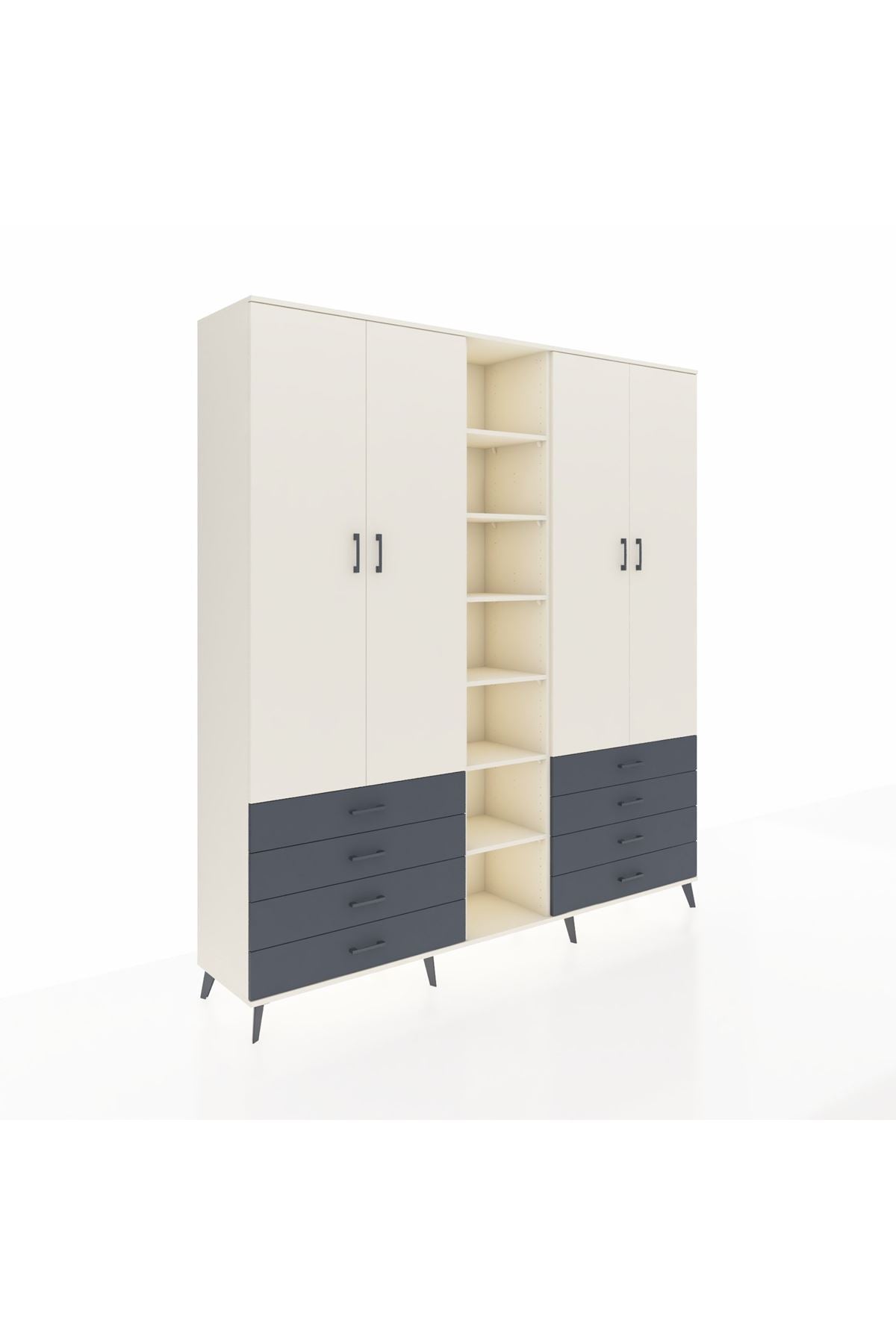 Hyperion Dolap 10 Raflı 8 Çekmeceli 2 Askılı 220x44x243 Aytaşı-Aytaşı/Antrasit