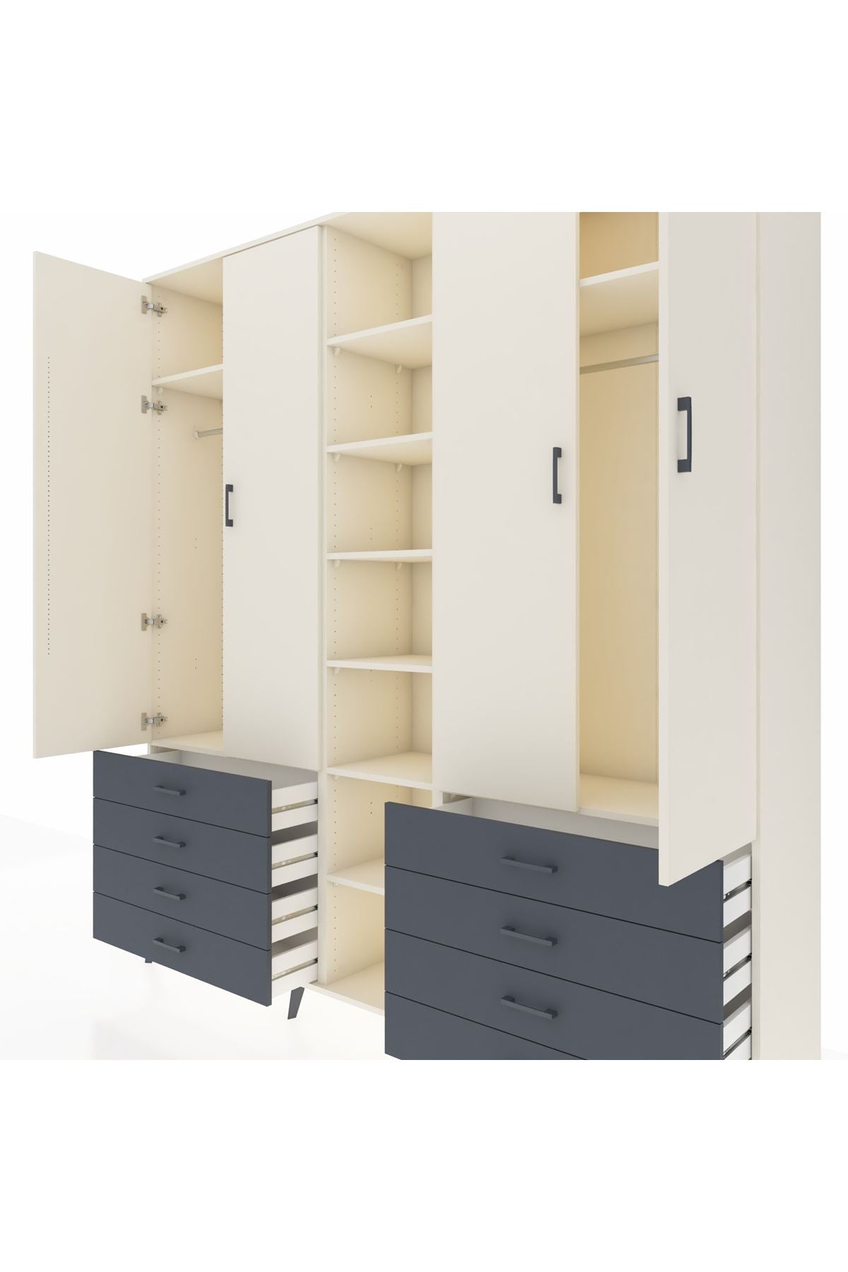 Hyperion Dolap 10 Raflı 8 Çekmeceli 2 Askılı 220x44x243 Aytaşı-Aytaşı/Antrasit