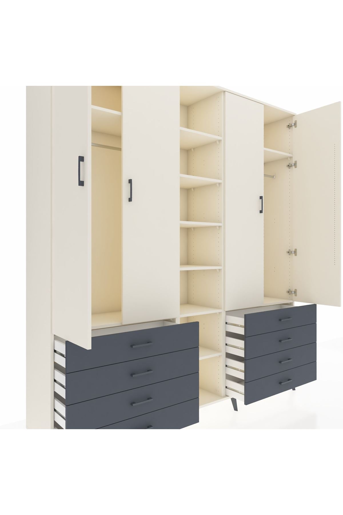 Hyperion Dolap 10 Raflı 8 Çekmeceli 2 Askılı 220x44x243 Aytaşı-Aytaşı/Antrasit