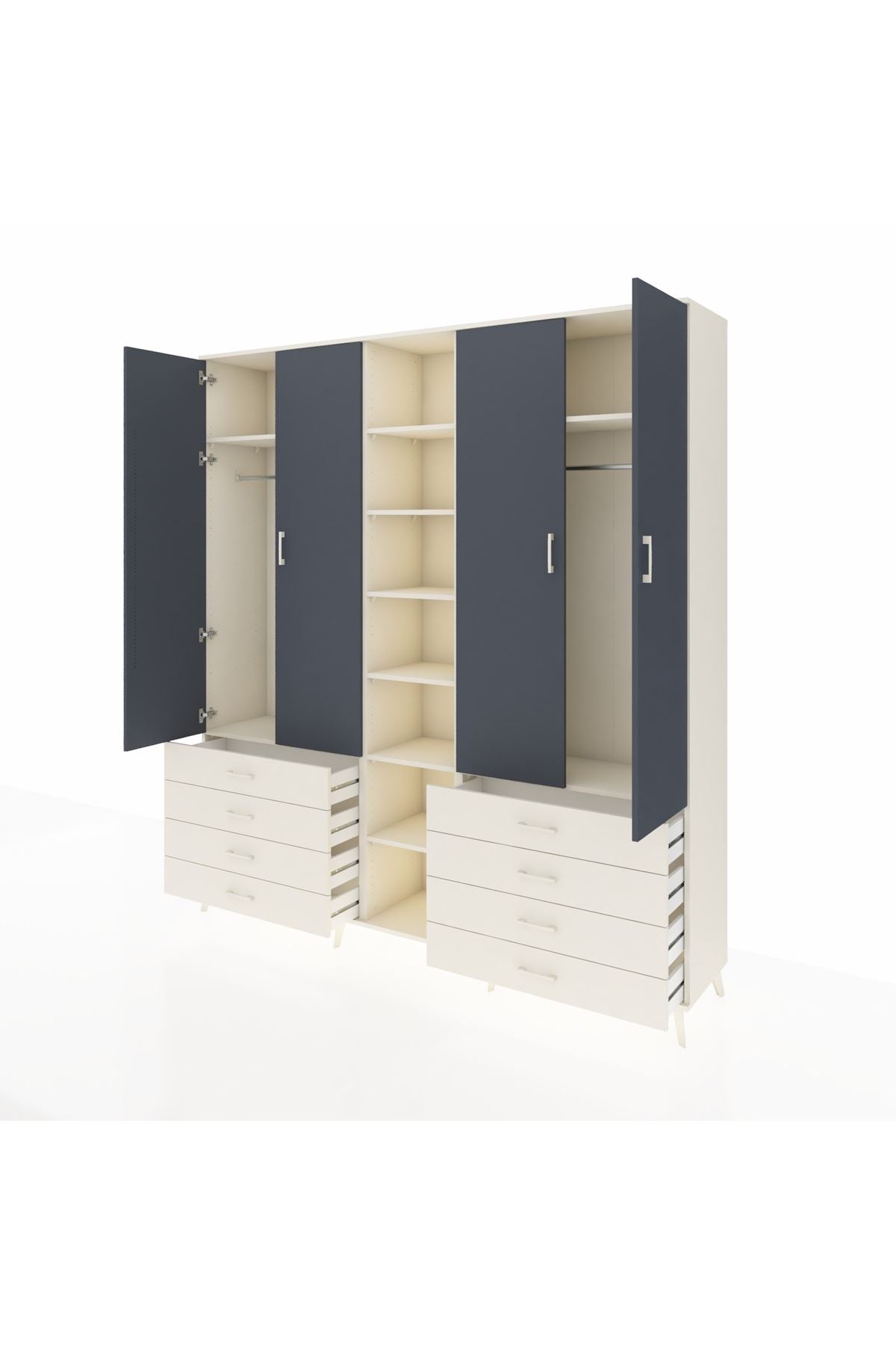 Hyperion Dolap 10 Raflı 8 Çekmeceli 2 Askılı 220x44x243 Aytaşı-Antrasit/Aytaşı