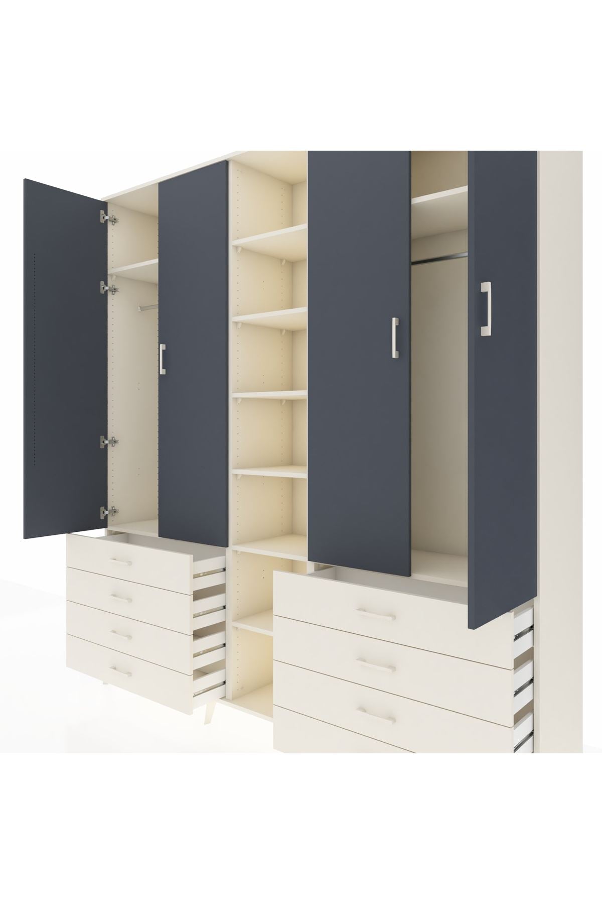 Hyperion Dolap 10 Raflı 8 Çekmeceli 2 Askılı 220x44x243 Aytaşı-Antrasit/Aytaşı