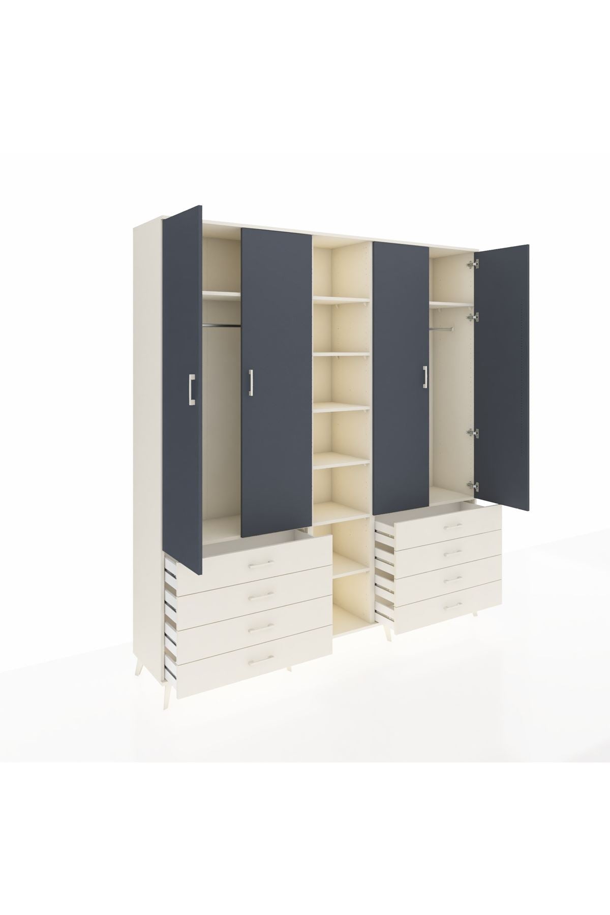 Hyperion Dolap 10 Raflı 8 Çekmeceli 2 Askılı 220x44x243 Aytaşı-Antrasit/Aytaşı