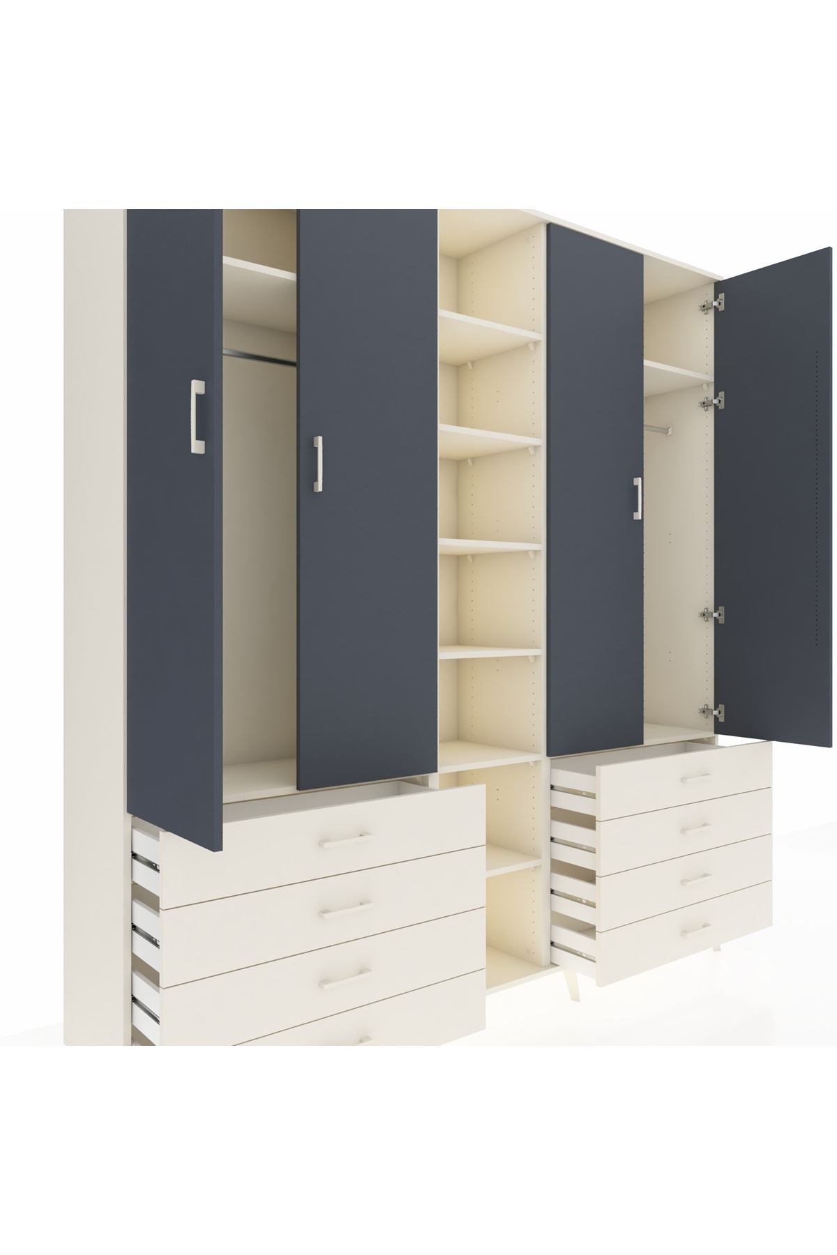 Hyperion Dolap 10 Raflı 8 Çekmeceli 2 Askılı 220x44x243 Aytaşı-Antrasit/Aytaşı