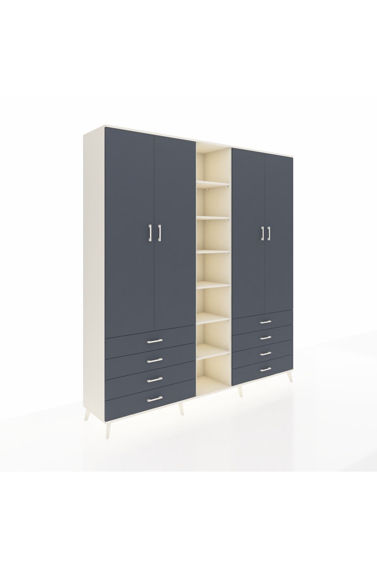 Hyperion Dolap 10 Raflı 8 Çekmeceli 2 Askılı 220x44x243 Aytaşı-Antrasit/Antrasit