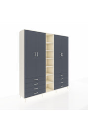Hyperion Dolap 10 Raflı 8 Çekmeceli 2 Askılı 220x44x243 Aytaşı-Antrasit/Antrasit