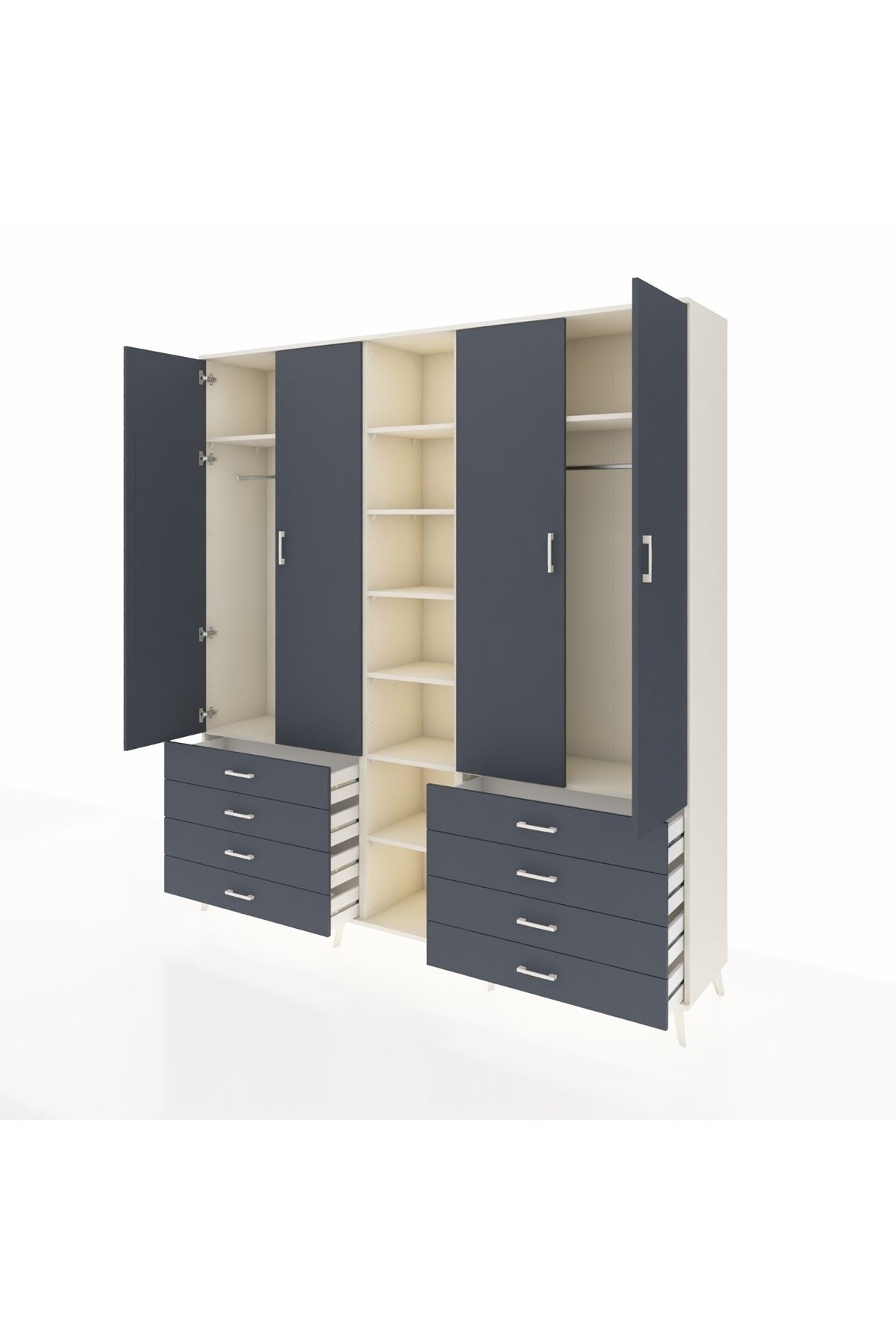 Hyperion Dolap 10 Raflı 8 Çekmeceli 2 Askılı 220x44x243 Aytaşı-Antrasit/Antrasit