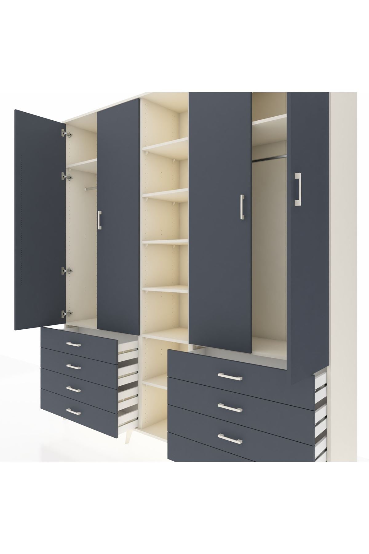 Hyperion Dolap 10 Raflı 8 Çekmeceli 2 Askılı 220x44x243 Aytaşı-Antrasit/Antrasit