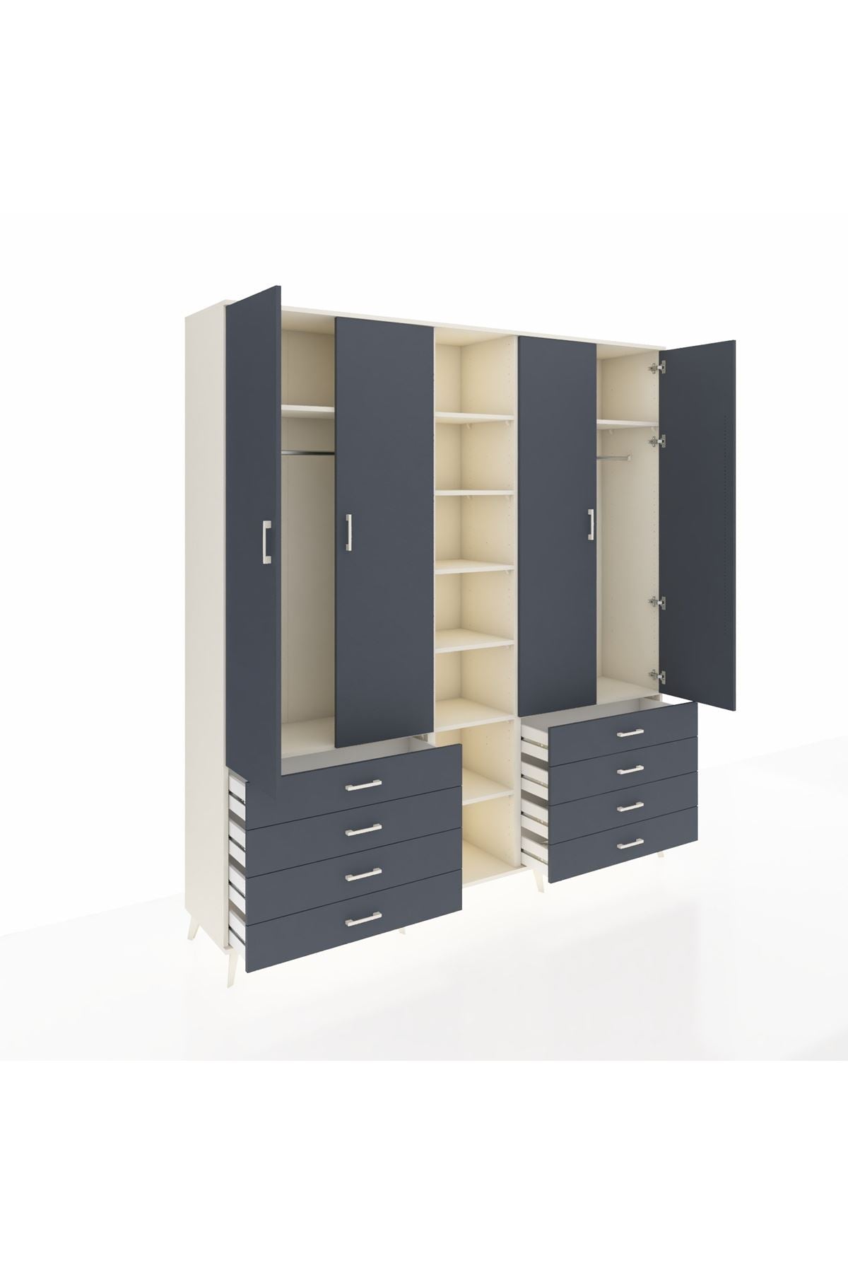 Hyperion Dolap 10 Raflı 8 Çekmeceli 2 Askılı 220x44x243 Aytaşı-Antrasit/Antrasit