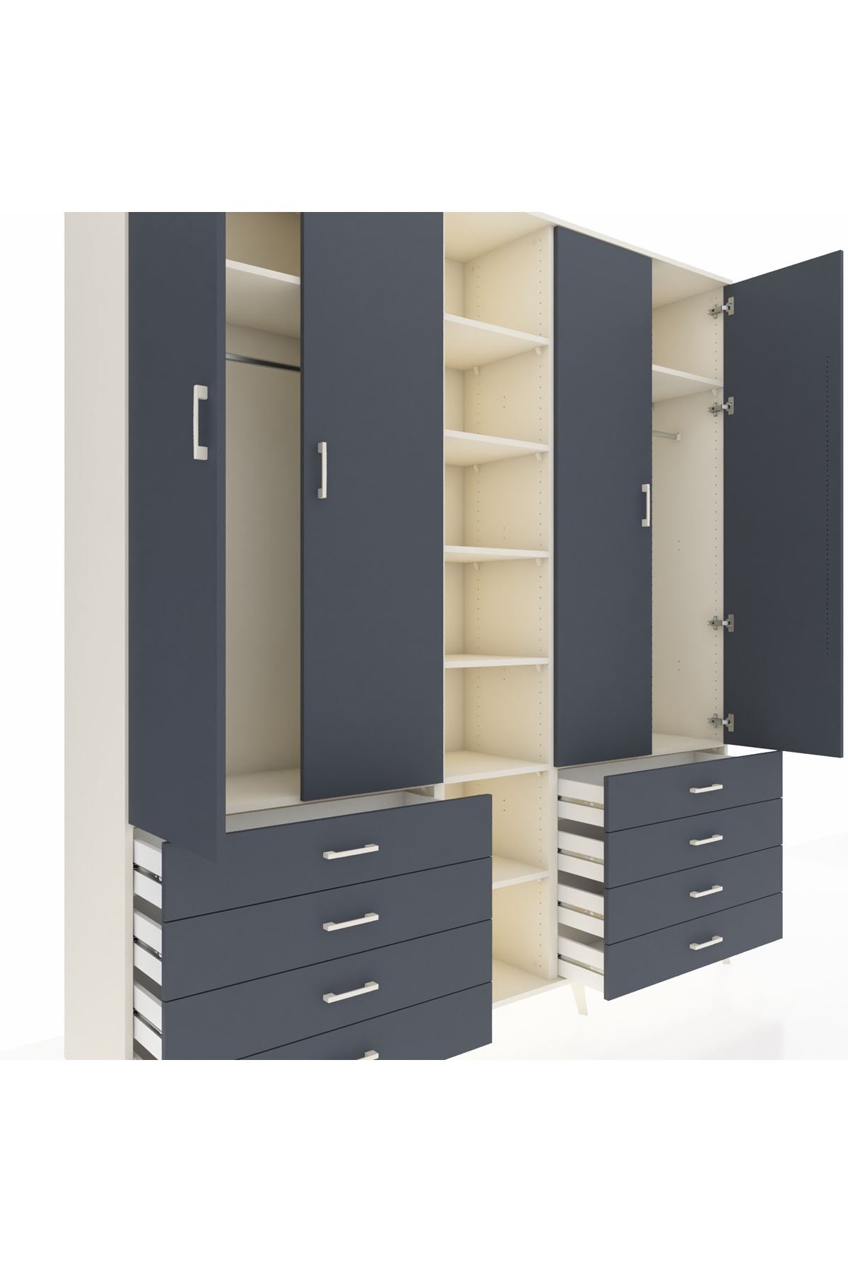 Hyperion Dolap 10 Raflı 8 Çekmeceli 2 Askılı 220x44x243 Aytaşı-Antrasit/Antrasit