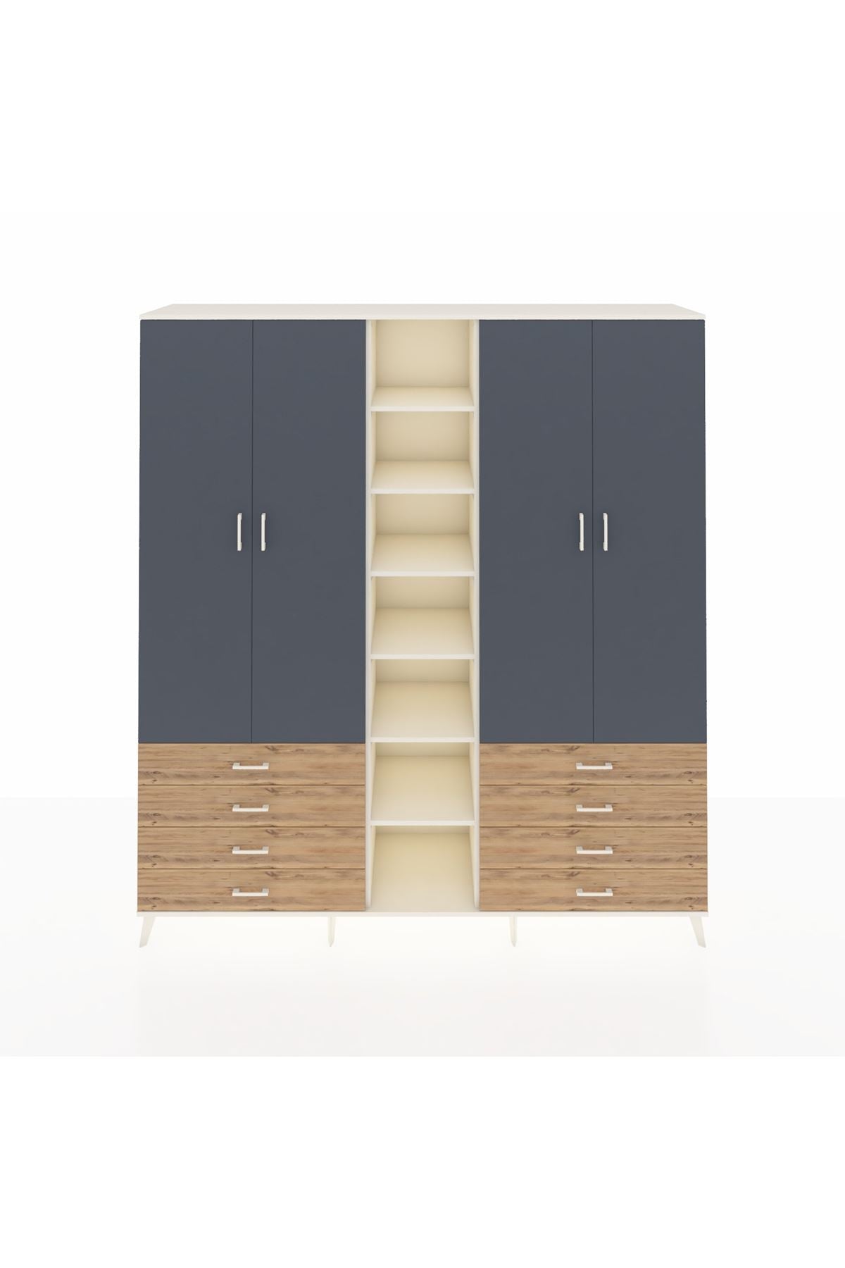 Hyperion Dolap 10 Raflı 8 Çekmeceli 2 Askılı 220x44x243 Aytaşı-Antrasit/Çam