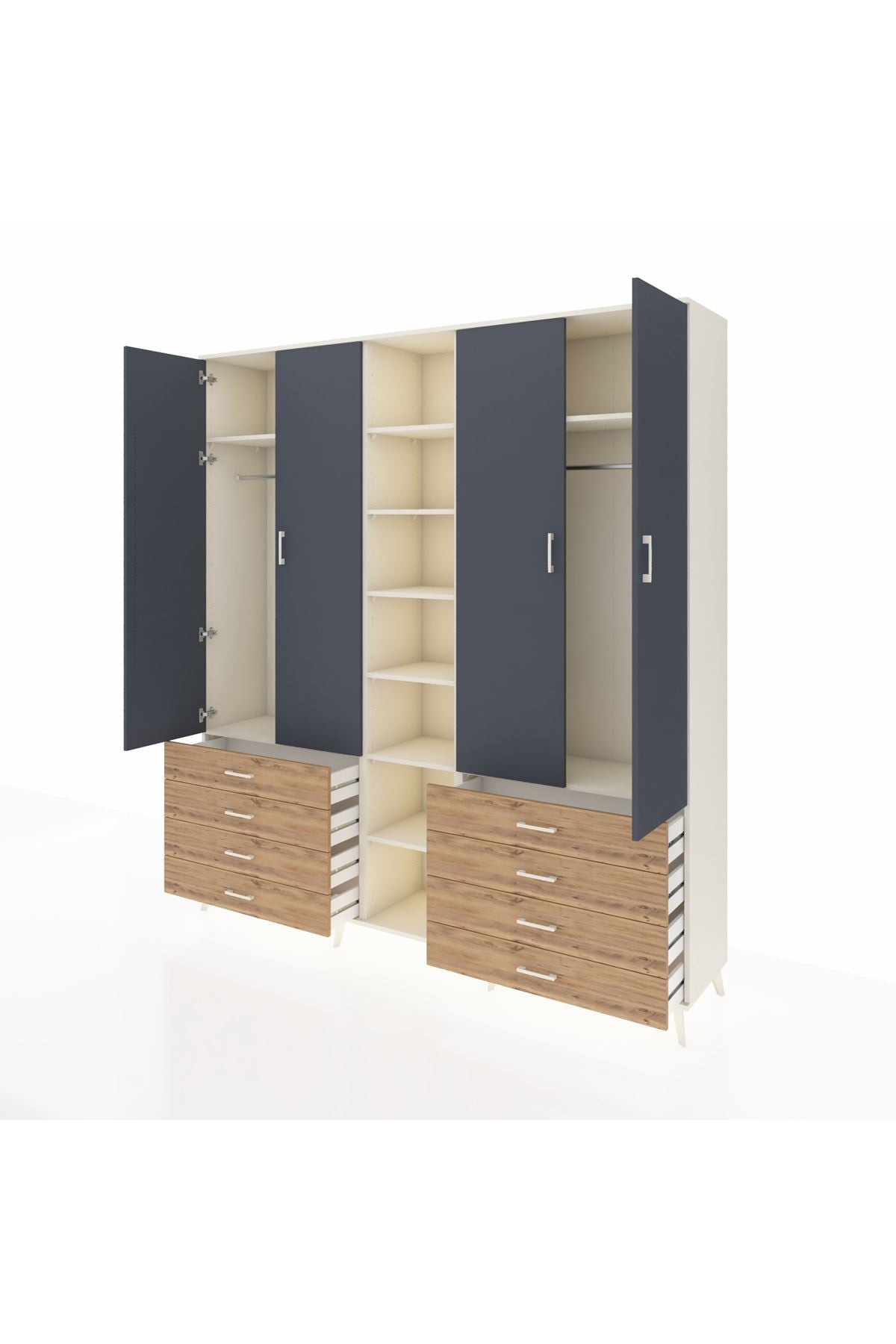 Hyperion Dolap 10 Raflı 8 Çekmeceli 2 Askılı 220x44x243 Aytaşı-Antrasit/Çam