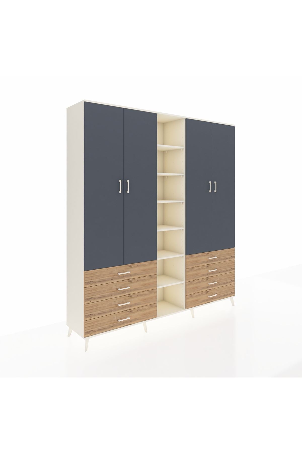 Hyperion Dolap 10 Raflı 8 Çekmeceli 2 Askılı 220x44x243 Aytaşı-Antrasit/Çam