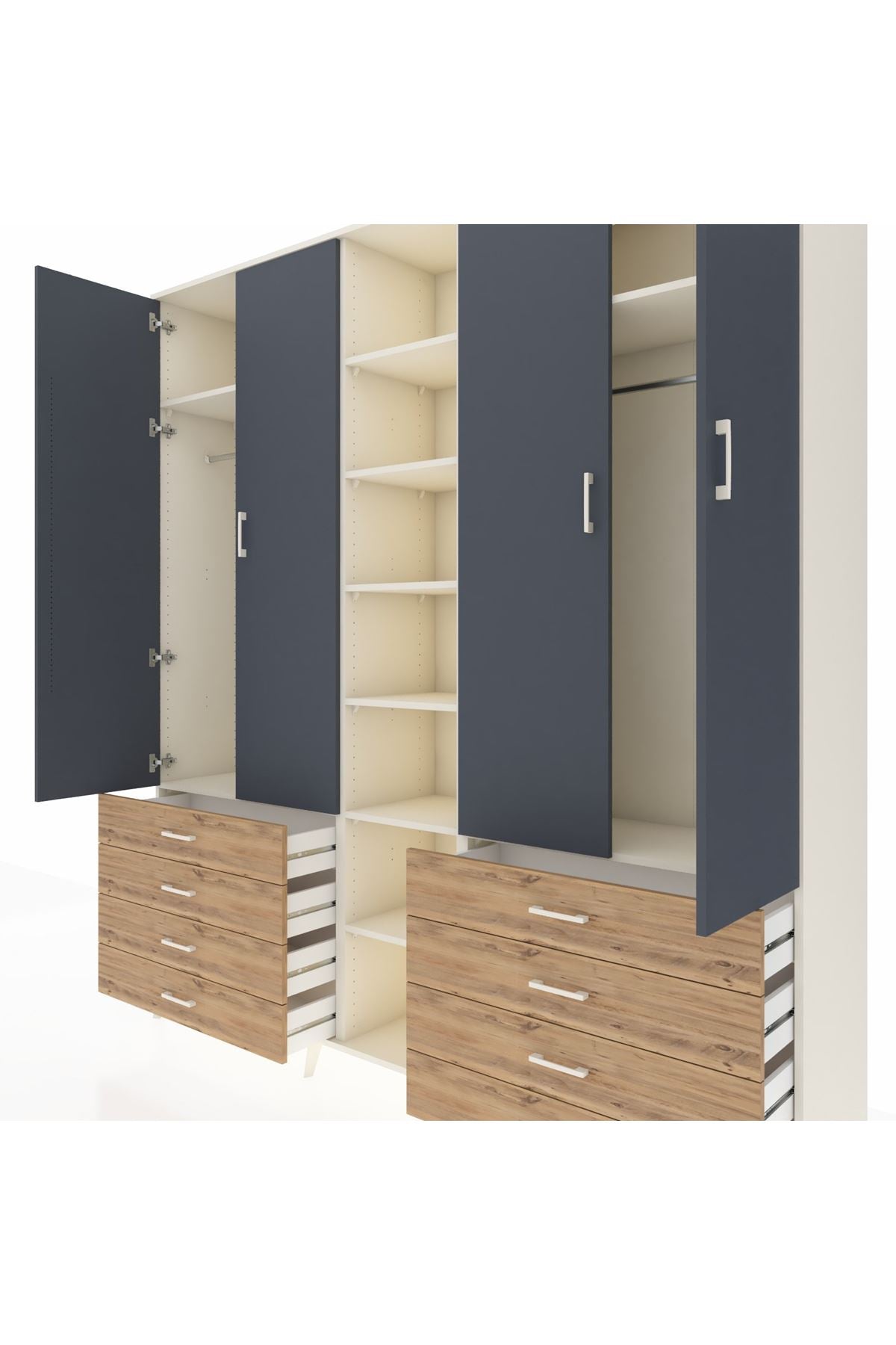 Hyperion Dolap 10 Raflı 8 Çekmeceli 2 Askılı 220x44x243 Aytaşı-Antrasit/Çam