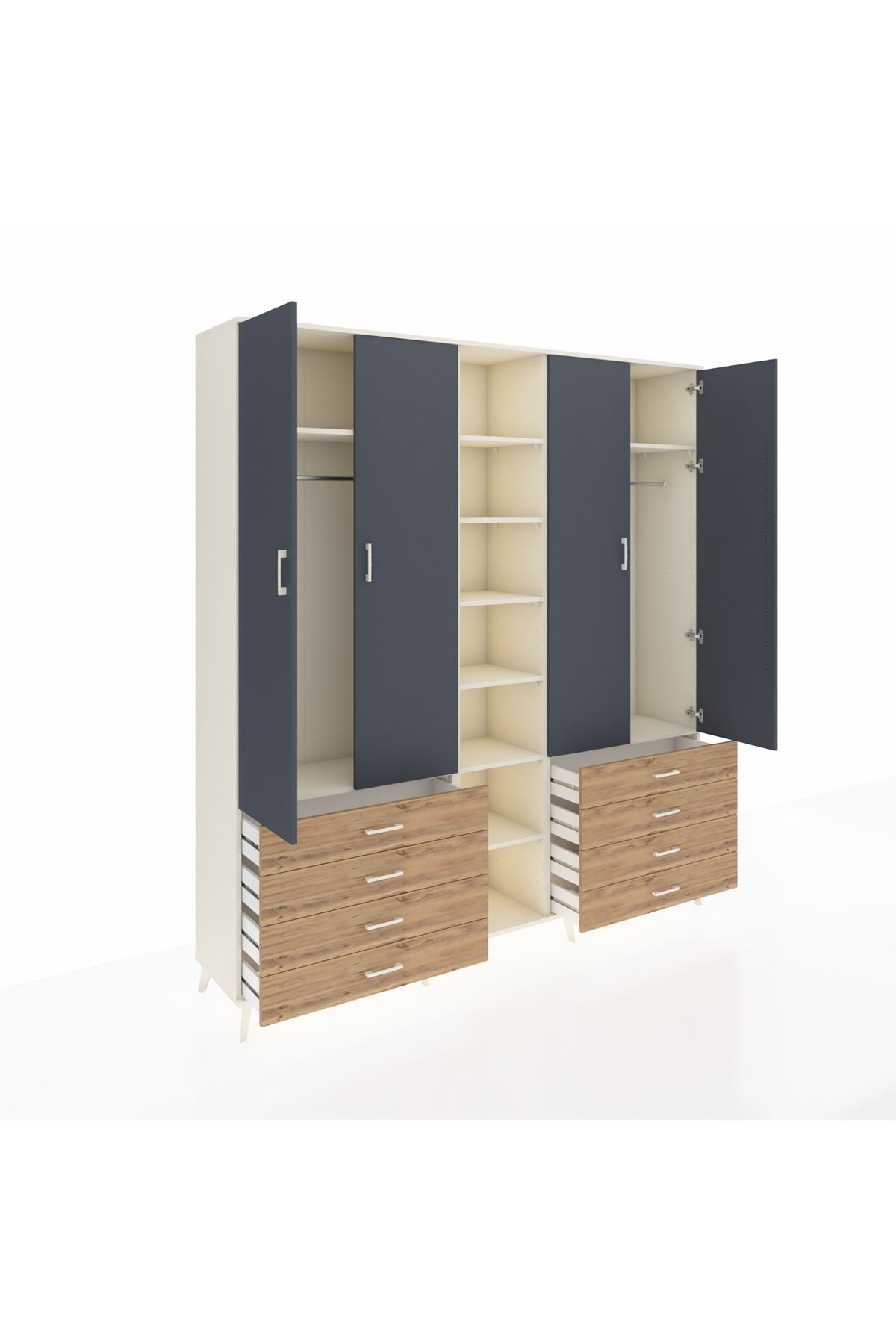 Hyperion Dolap 10 Raflı 8 Çekmeceli 2 Askılı 220x44x243 Aytaşı-Antrasit/Çam