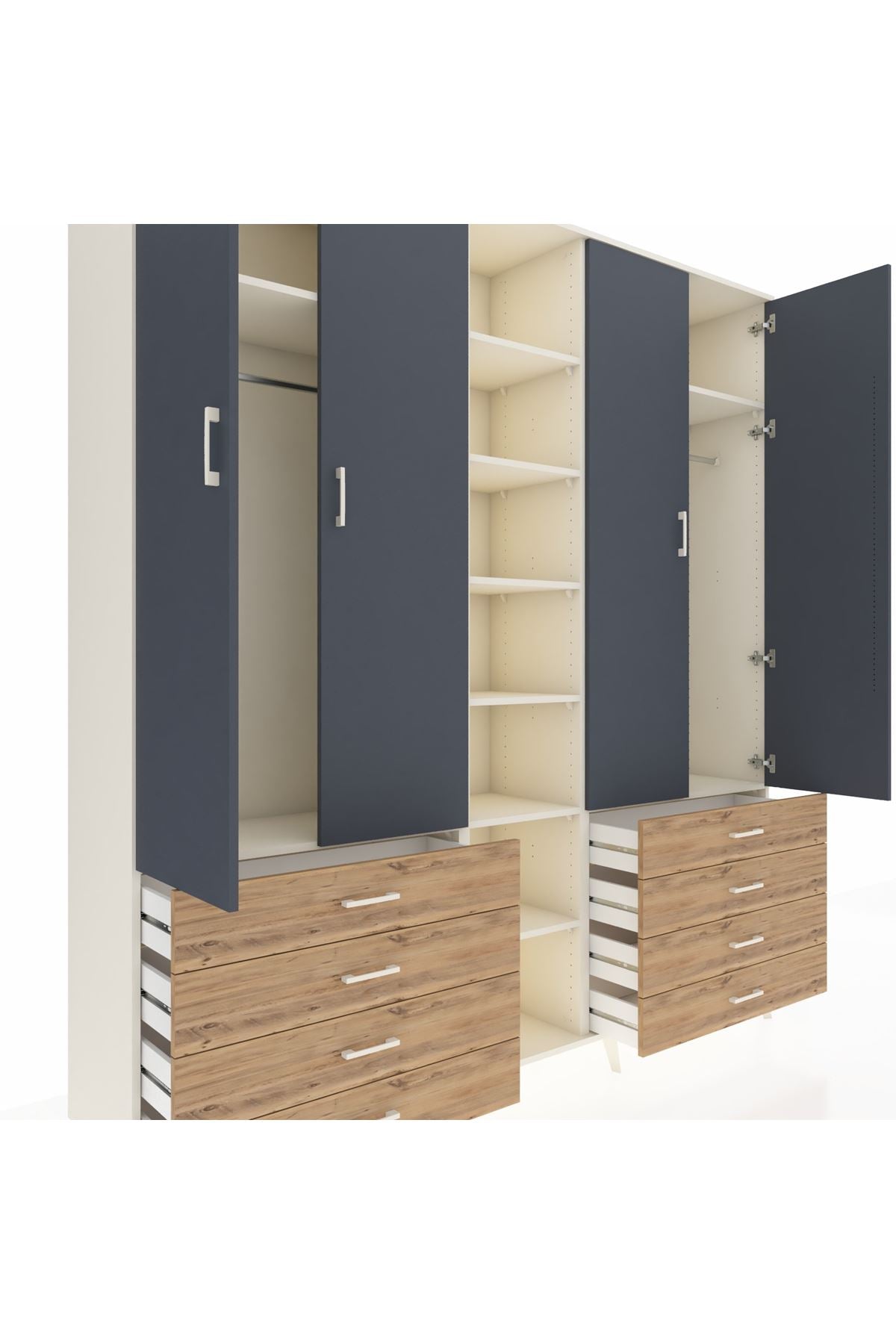 Hyperion Dolap 10 Raflı 8 Çekmeceli 2 Askılı 220x44x243 Aytaşı-Antrasit/Çam