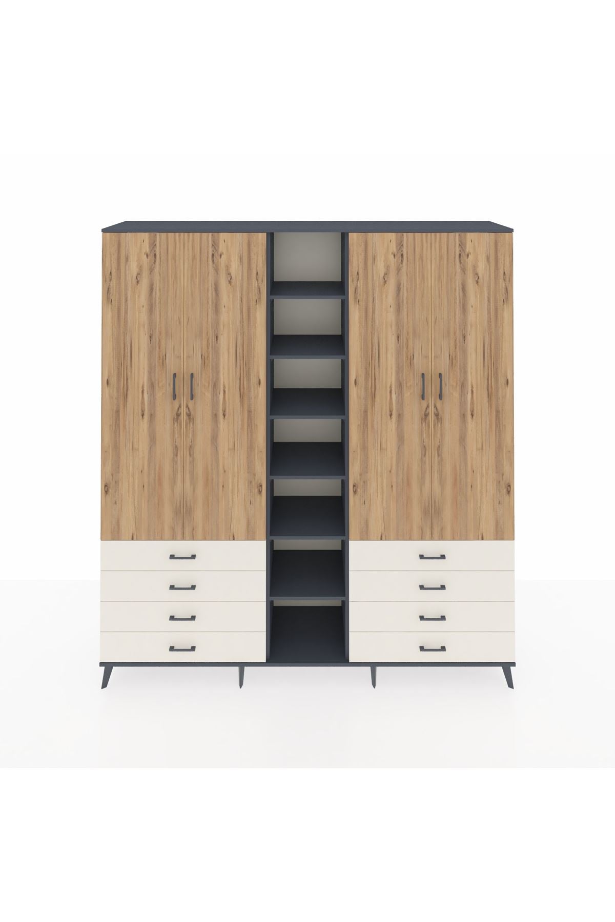 Hyperion Dolap 10 Raflı 8 Çekmeceli 2 Askılı 220x44x243 Antrasit-Çam/Aytaşı